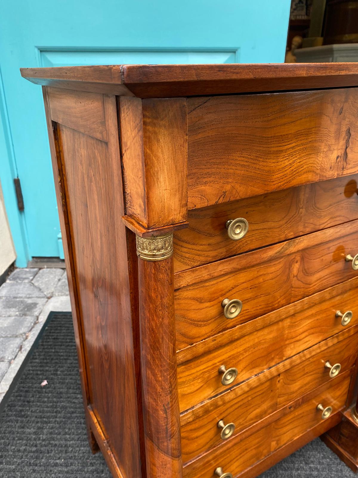 Small Circa 1810 French Empire Walnut Chest, Five Drawers 7