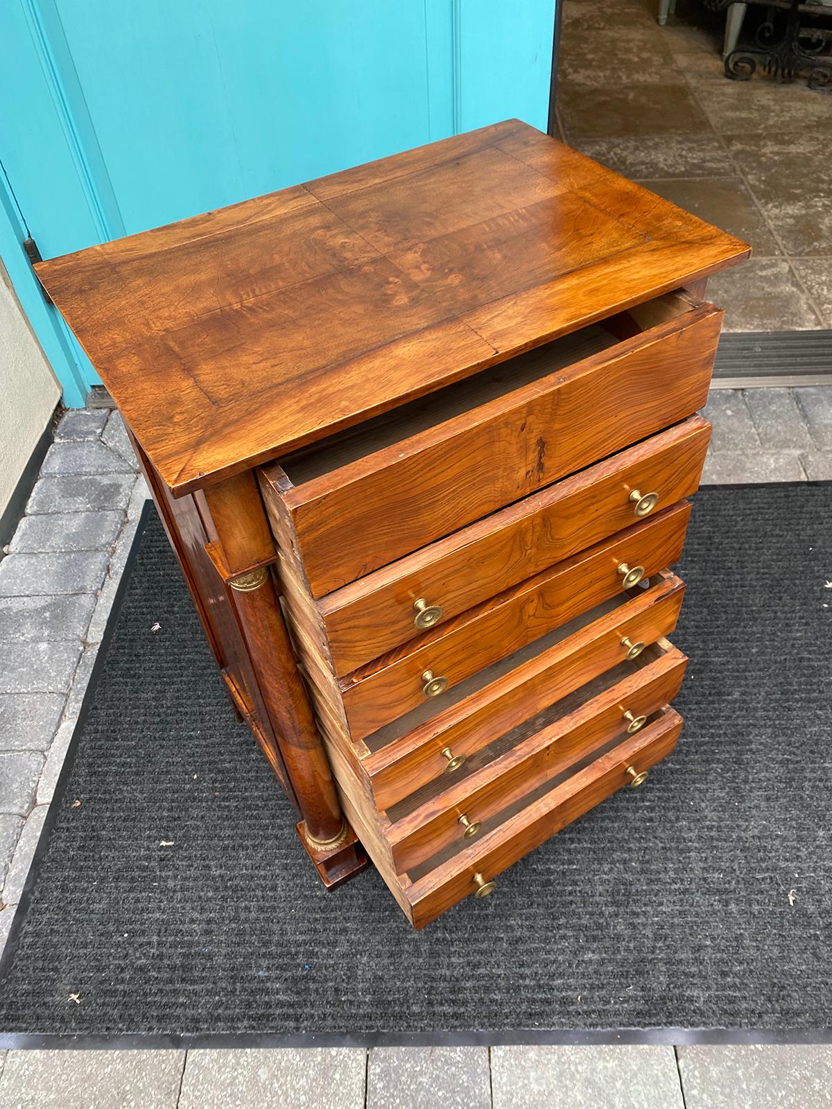 Small Circa 1810 French Empire Walnut Chest, Five Drawers 10