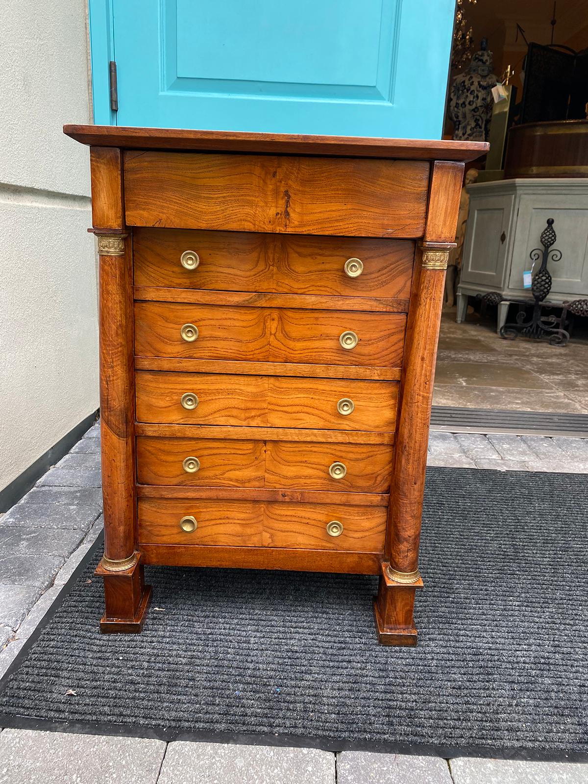 Small Circa 1810 French Empire walnut chest, five drawers.