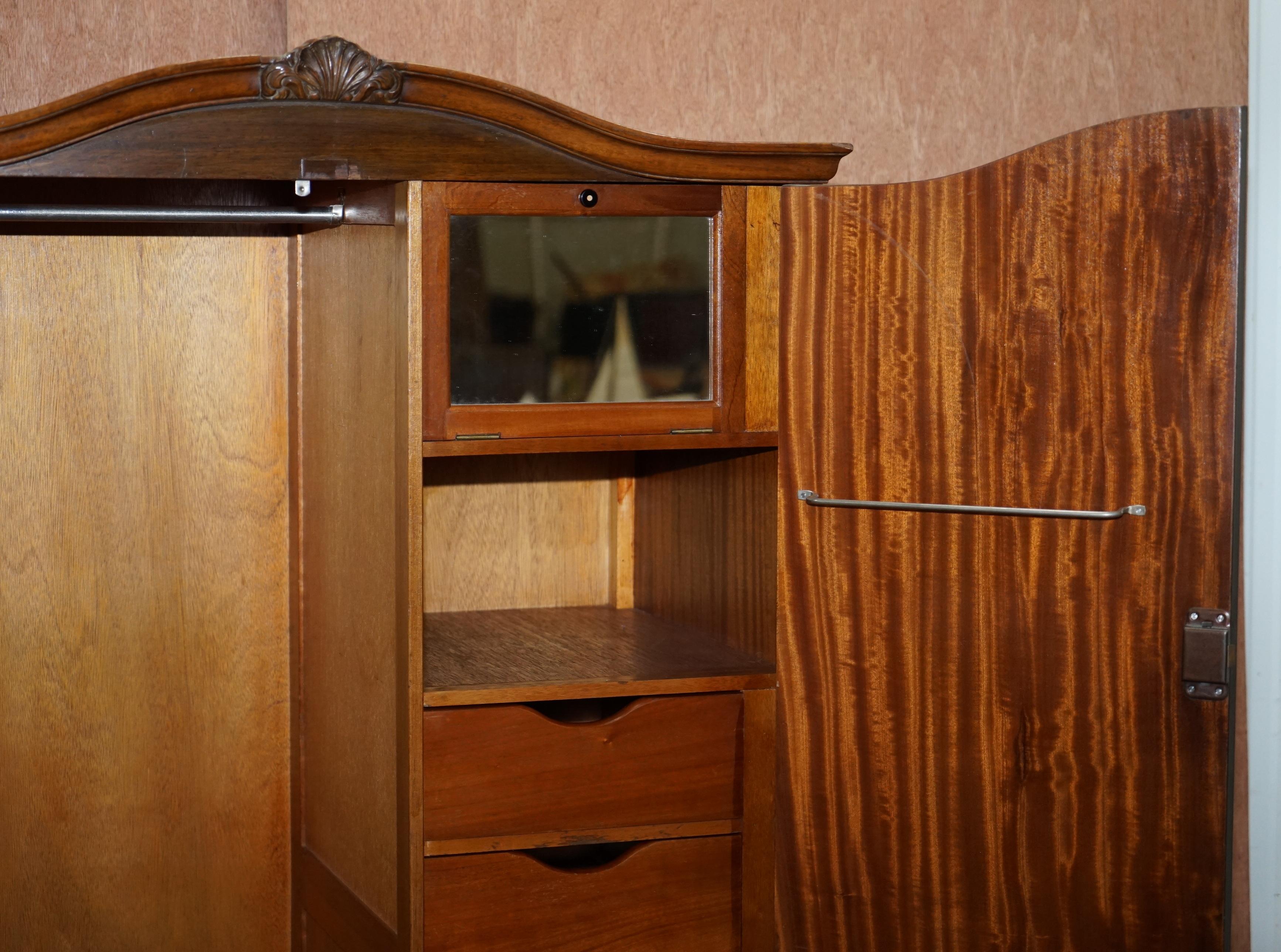 Small circa 1930s Figured Walnut Wardrobe with Internal Drawers Part of Suite 4