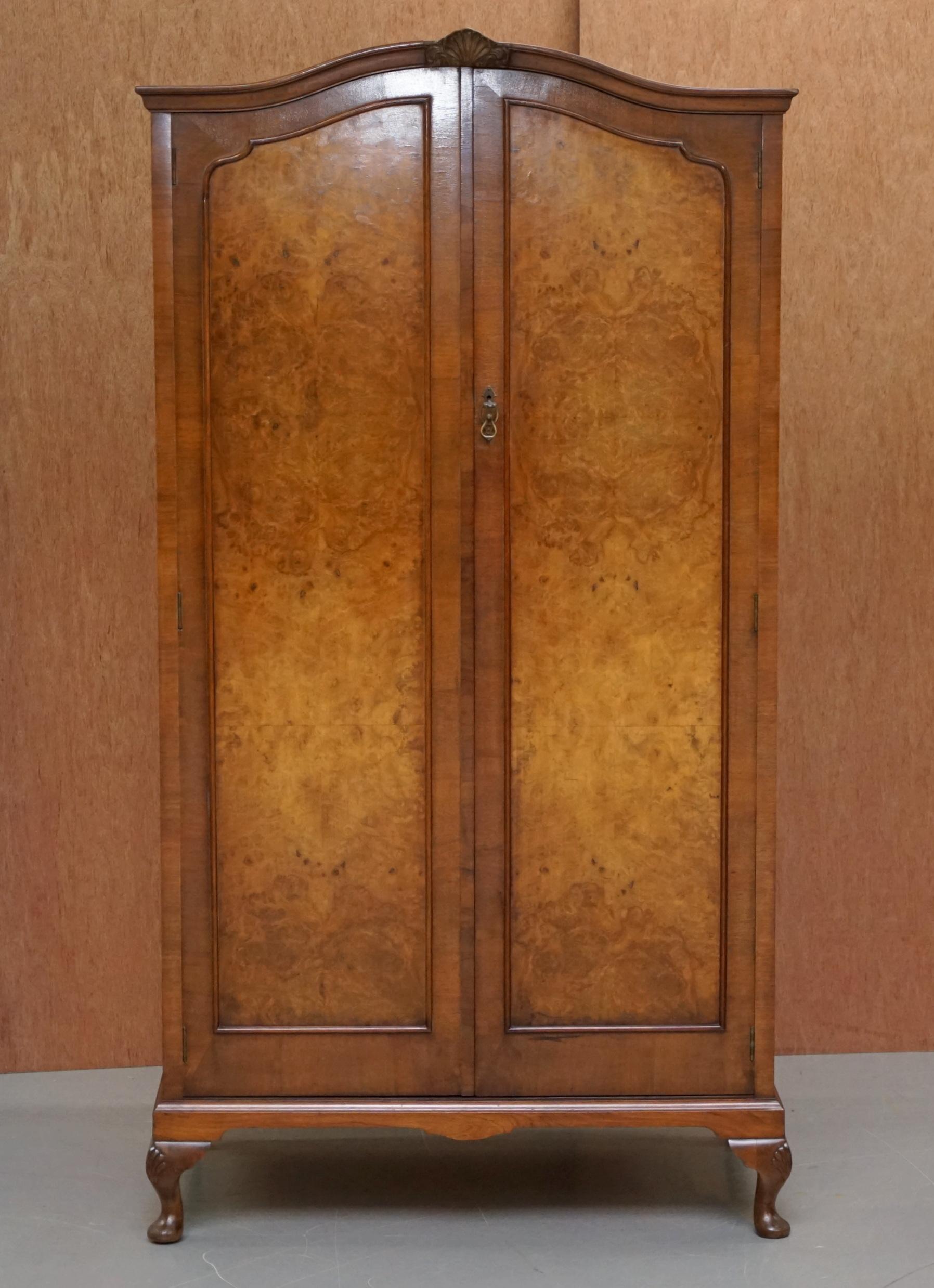 We are delighted to offer for sale this stunning circa 1930’s Figured Walnut wardrobe with internal drawers which is part of a suite

This wardrobe is a lovely size, ideal for an area with a low ceiling like an attic conversion. The piece is