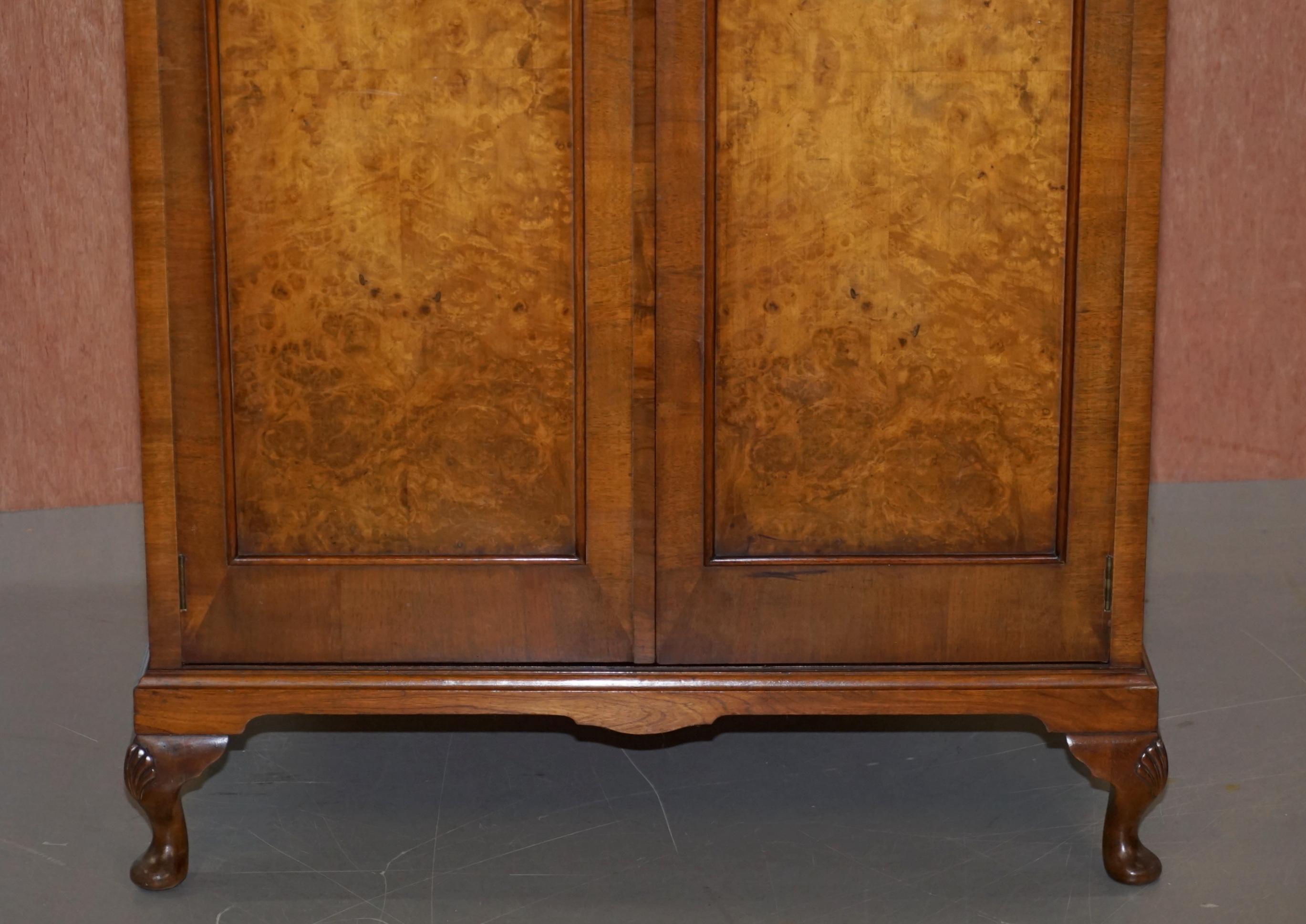 Art Deco Small circa 1930s Figured Walnut Wardrobe with Internal Drawers Part of Suite
