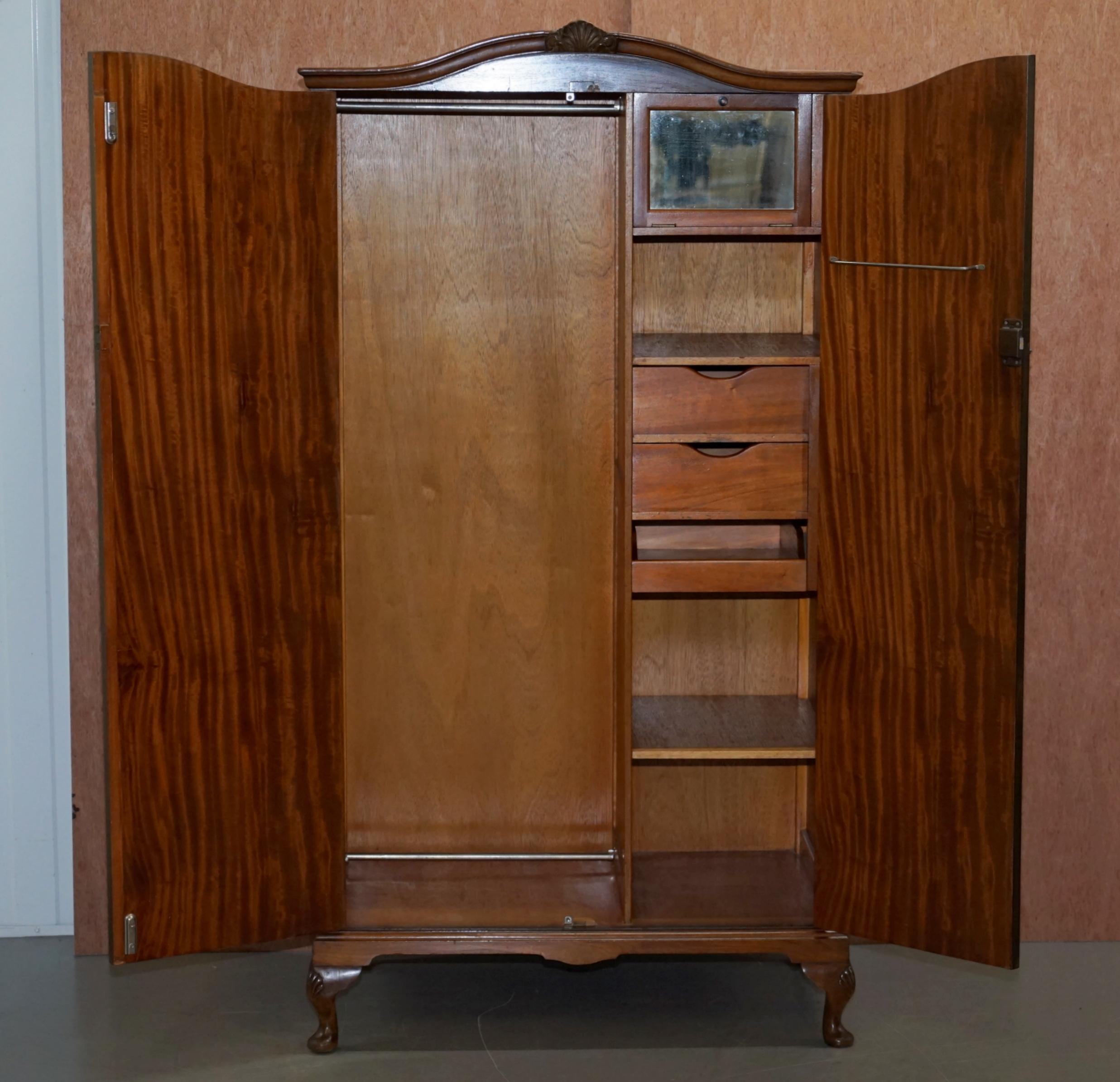 Small circa 1930s Figured Walnut Wardrobe with Internal Drawers Part of Suite 3