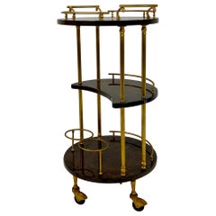 Small Circular 1950s Lacquered Goatskin Drinks Trolley Bar Cart by Aldo Tura