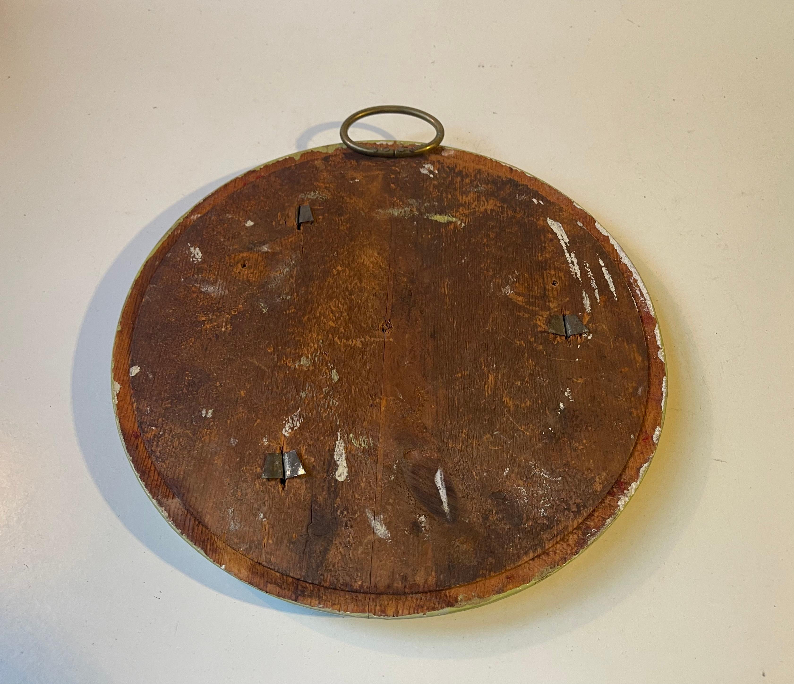 Dipinto Piccolo specchio da parete circolare in quercia dipinta di verde, XIX secolo in vendita