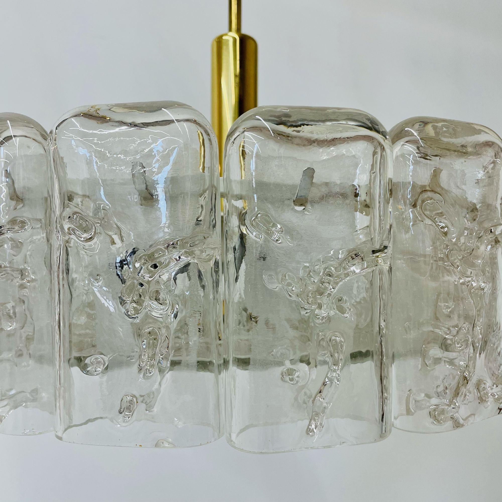 Small Circular German Mid-Century Modern Ice Glass Chandelier / Pendant, 1970s In Good Condition For Sale In Stamford, CT