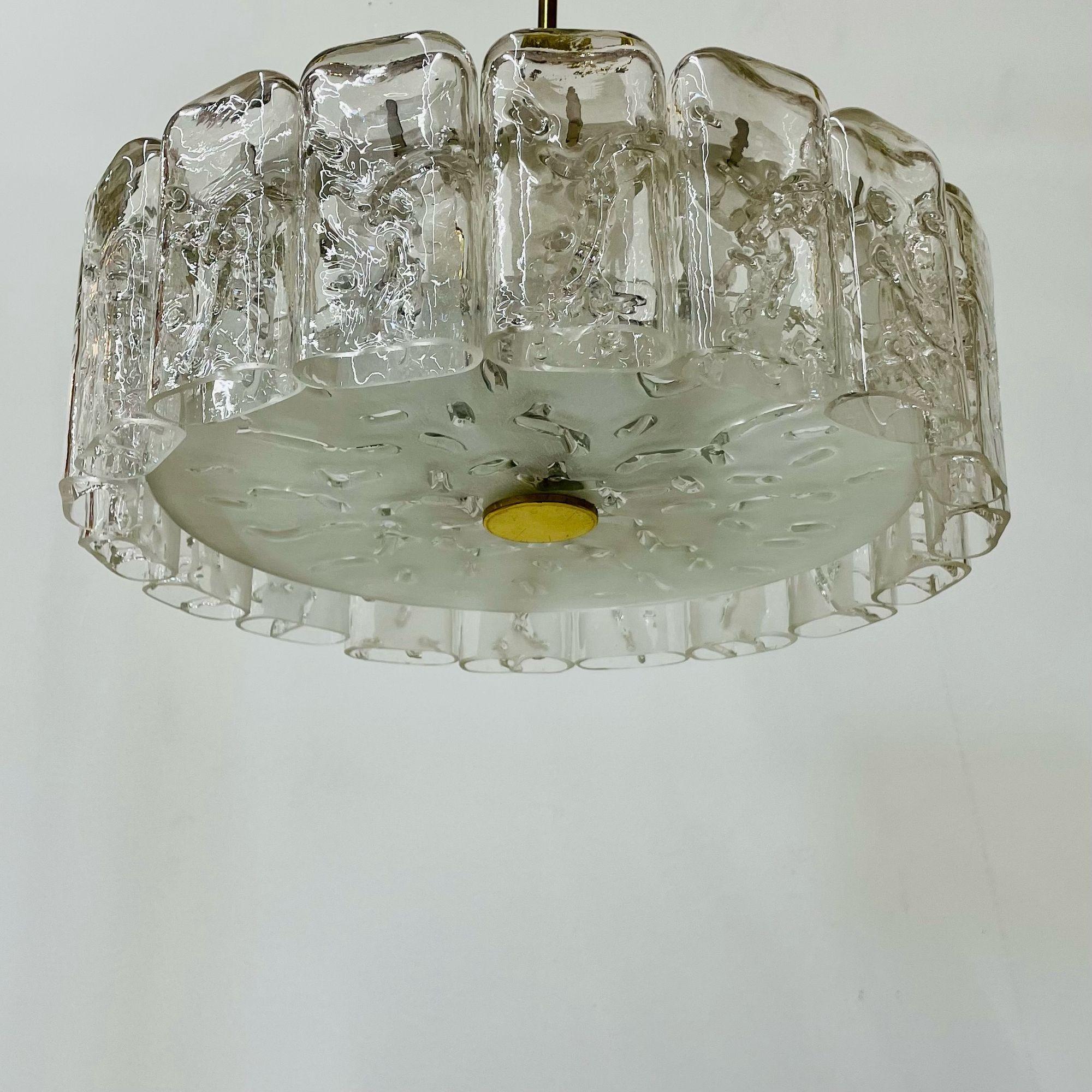 Small Circular German Mid-Century Modern Ice Glass Chandelier / Pendant, 1970s For Sale 3