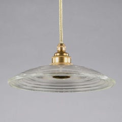 Small Circular Prismatic Glass Pendant Lights with Brass Fittings