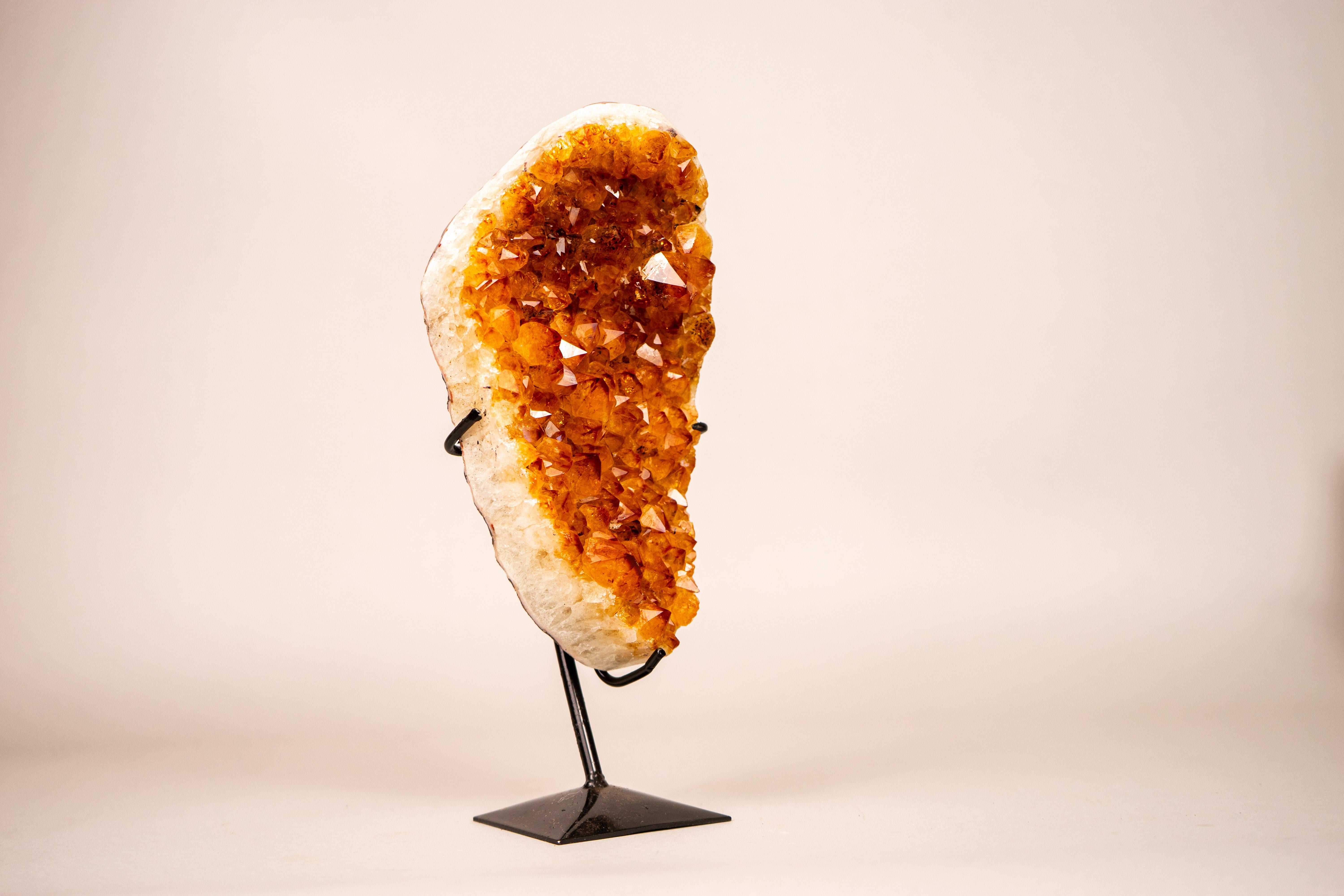 Small Citrine Cluster with Golden-Orange Druzy on Custom-Made Stand For Sale 4