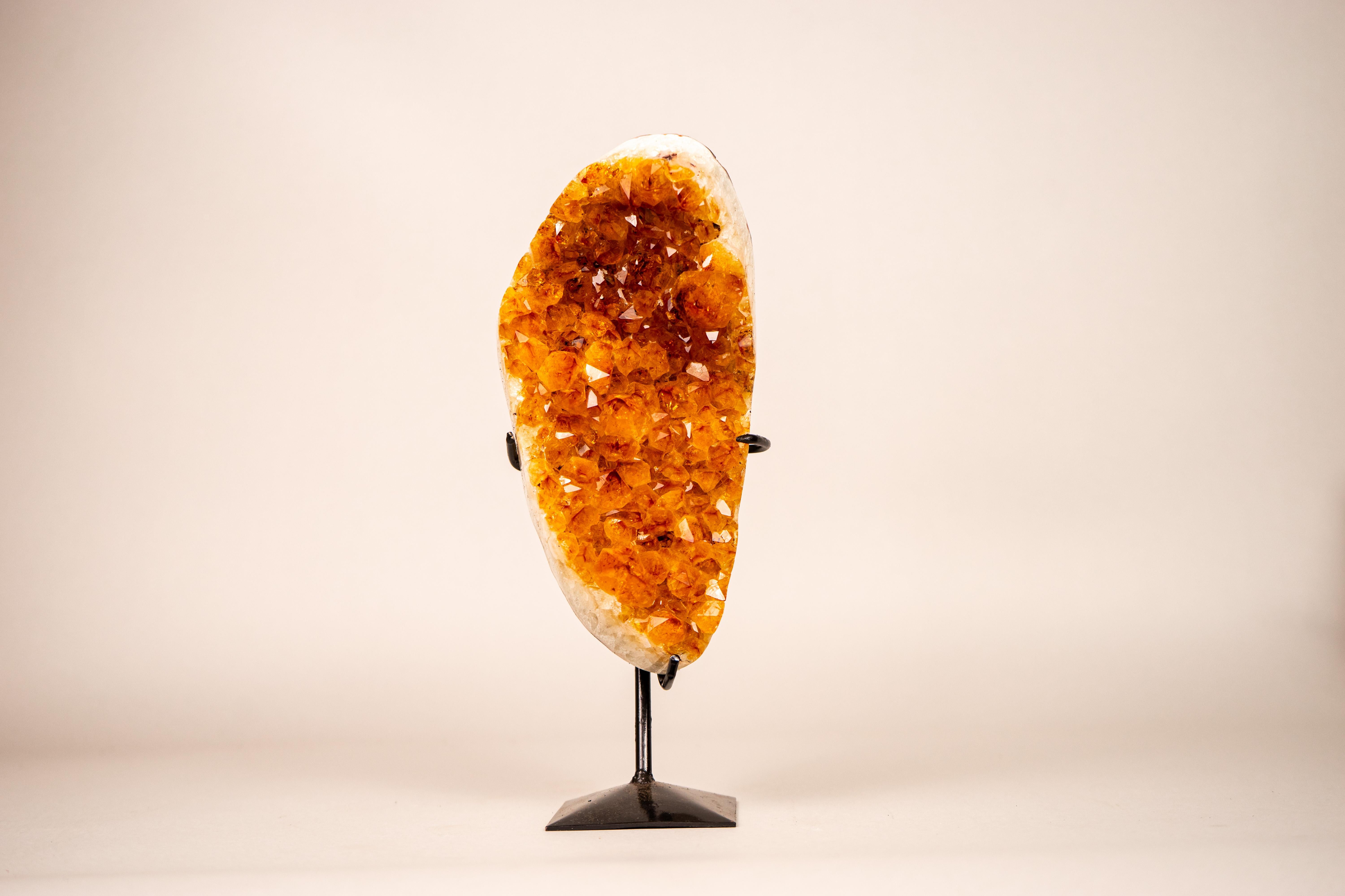 Small Citrine Cluster with Golden-Orange Druzy on Custom-Made Stand For Sale 5
