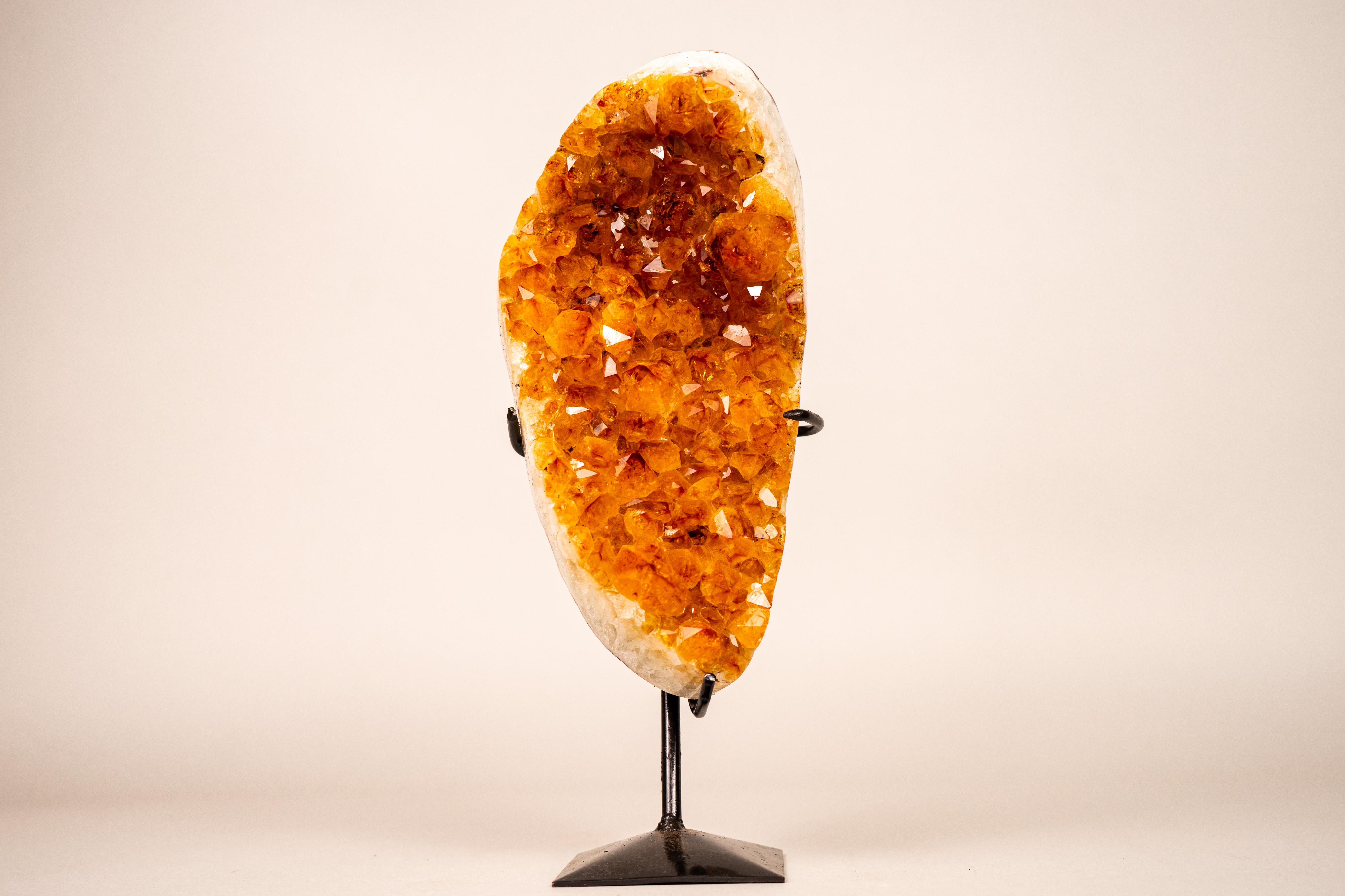 Brazilian Small Citrine Cluster with Golden-Orange Druzy on Custom-Made Stand For Sale