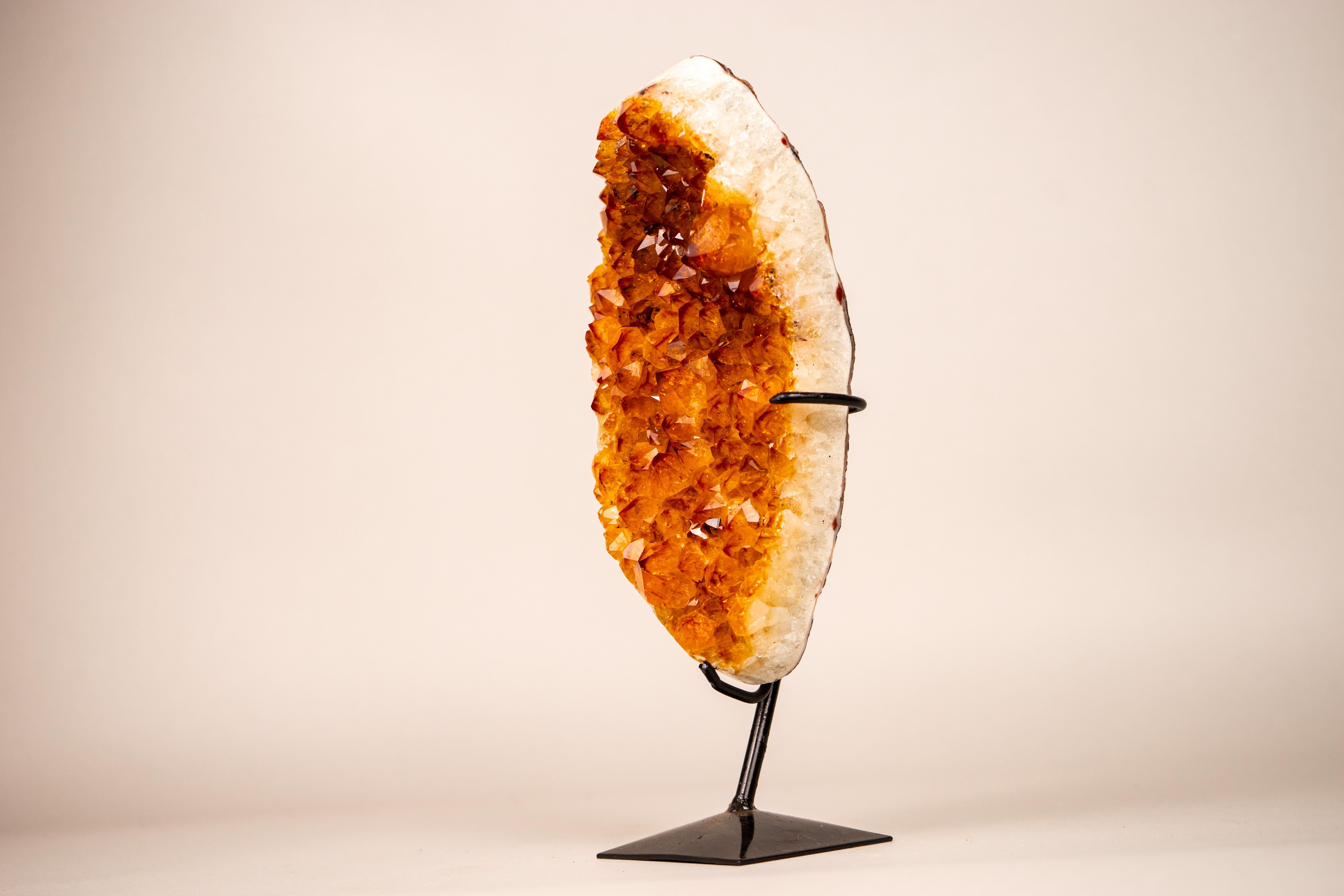 Small Citrine Cluster with Golden-Orange Druzy on Custom-Made Stand In New Condition For Sale In Ametista Do Sul, BR