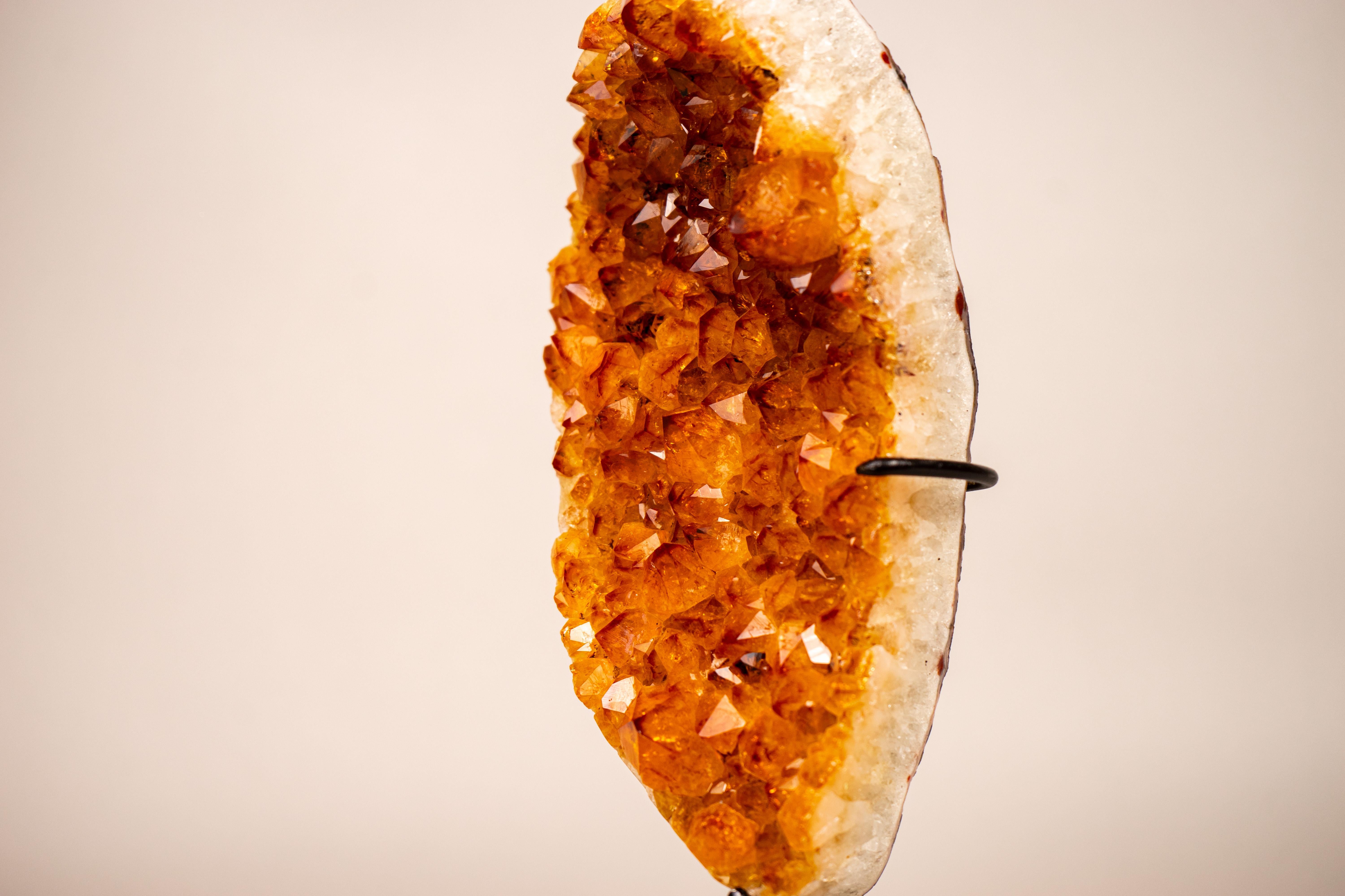 Crystal Small Citrine Cluster with Golden-Orange Druzy on Custom-Made Stand For Sale