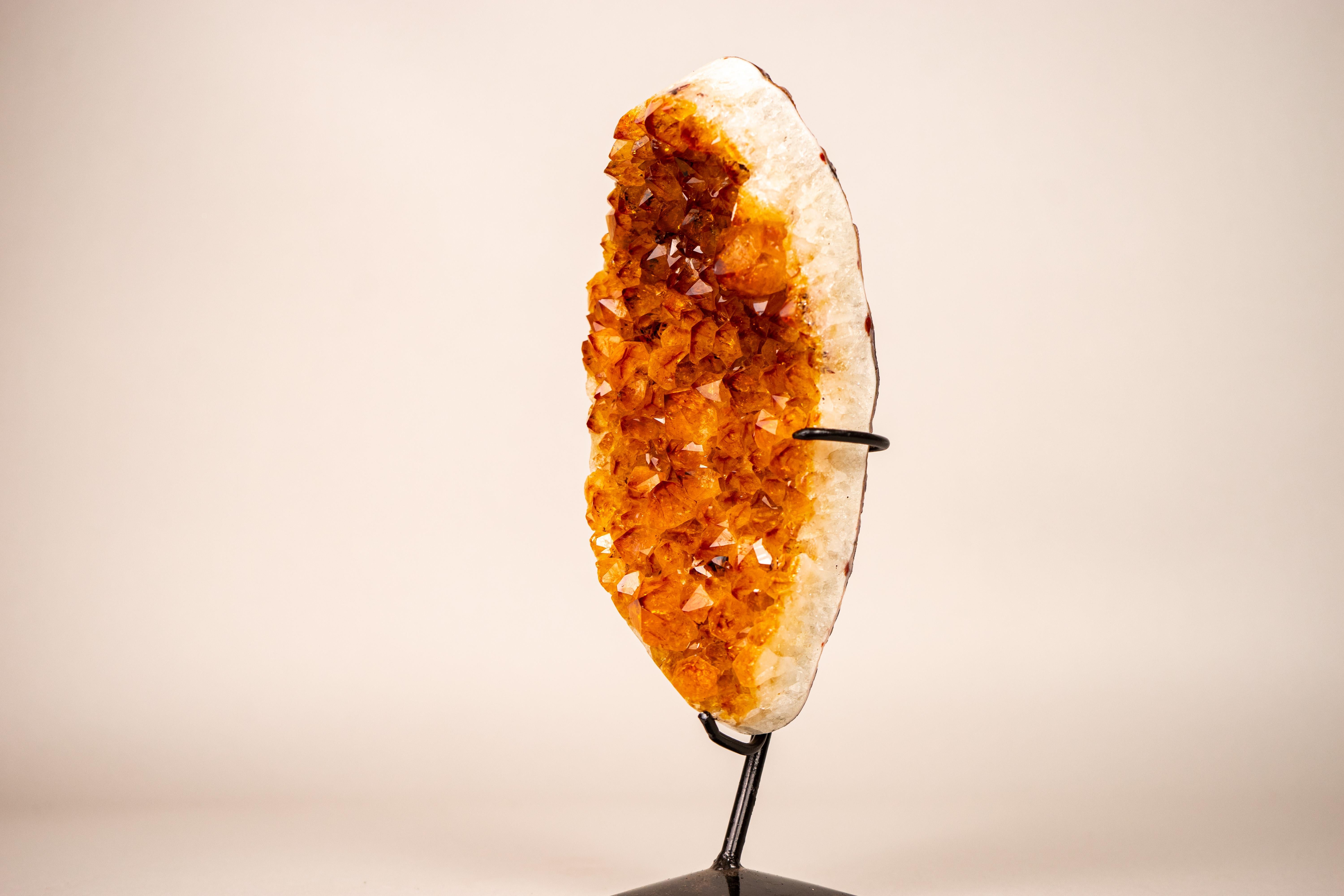 Small Citrine Cluster with Golden-Orange Druzy on Custom-Made Stand For Sale 1