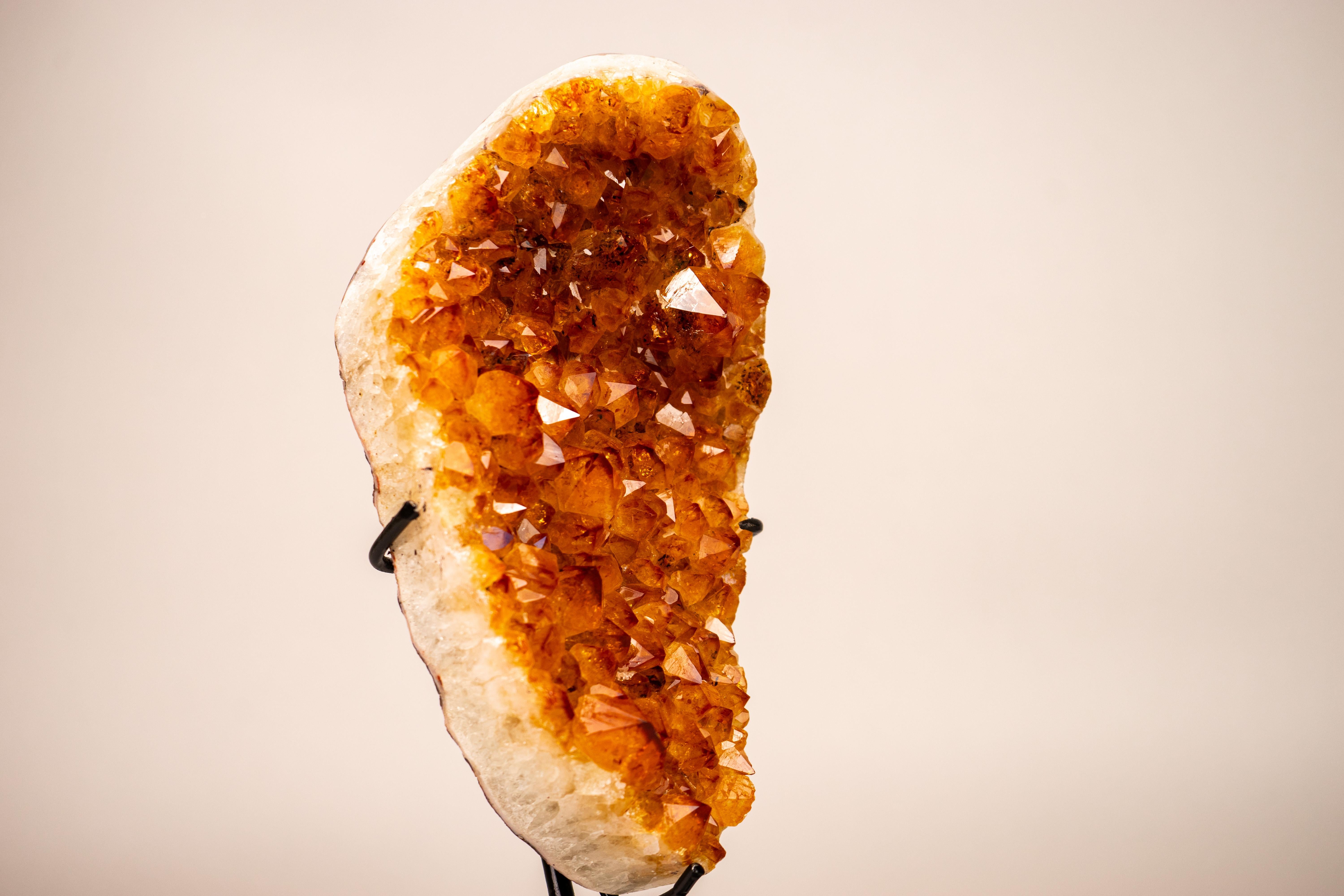 Small Citrine Cluster with Golden-Orange Druzy on Custom-Made Stand For Sale 3