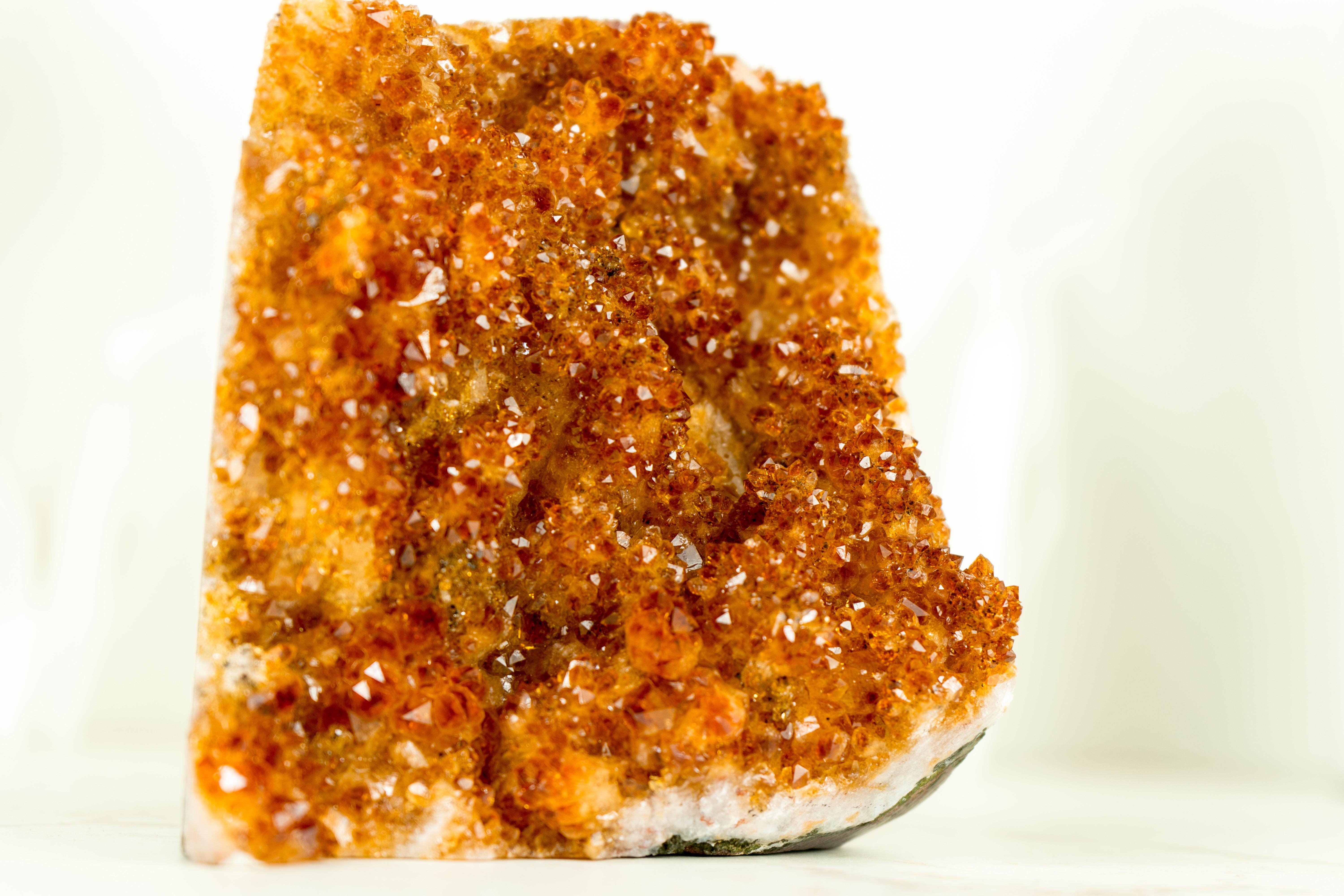Small Citrine Crystal Cluster with Deep Orange Druzy and Rare Flower Formation 5