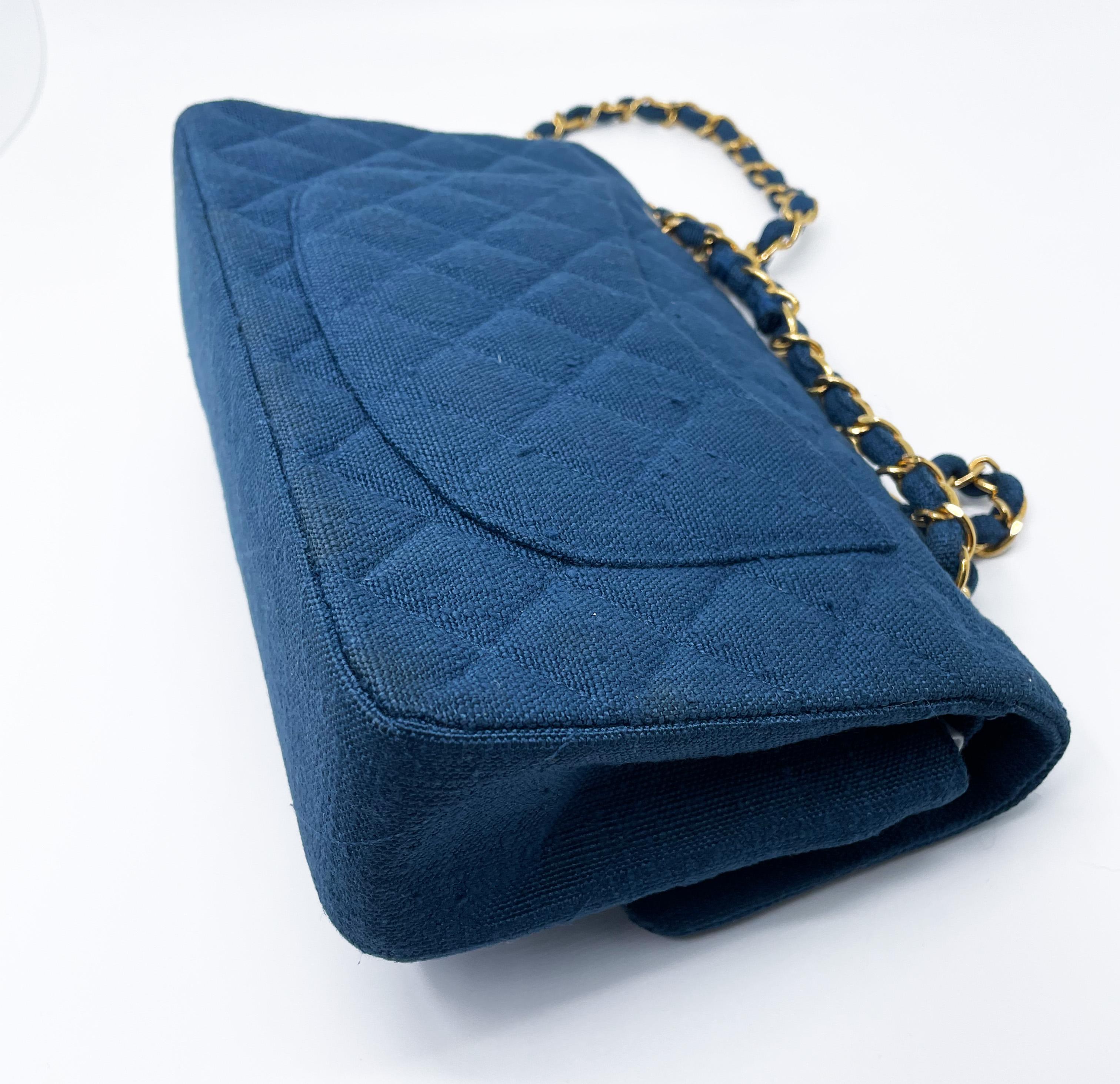 Small Classic Chanel Blue Denim Bag 6