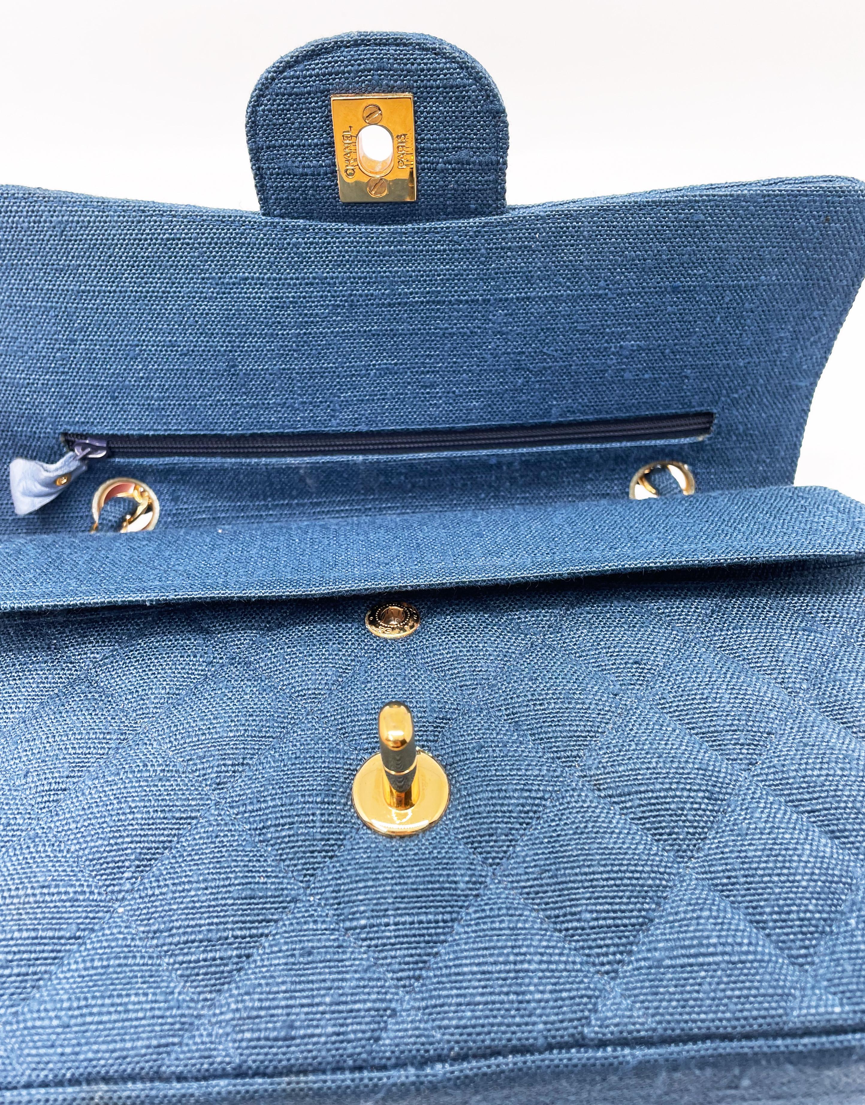 Small Classic Chanel Blue Denim Bag 7