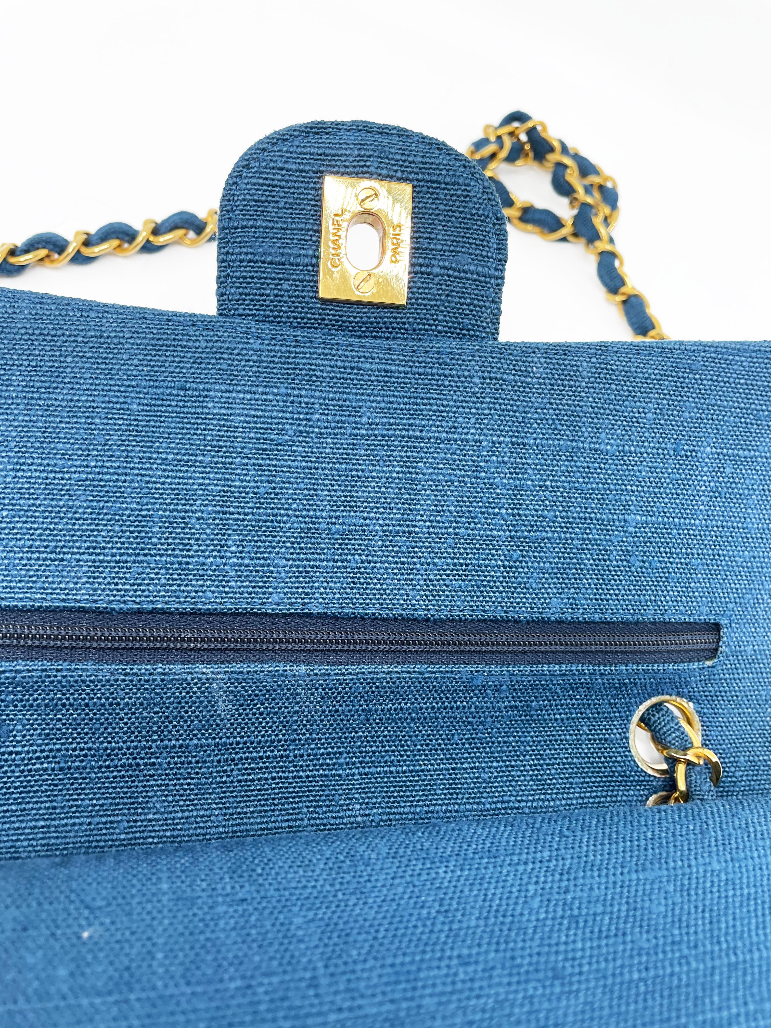 Small Classic Chanel Blue Denim Bag 8