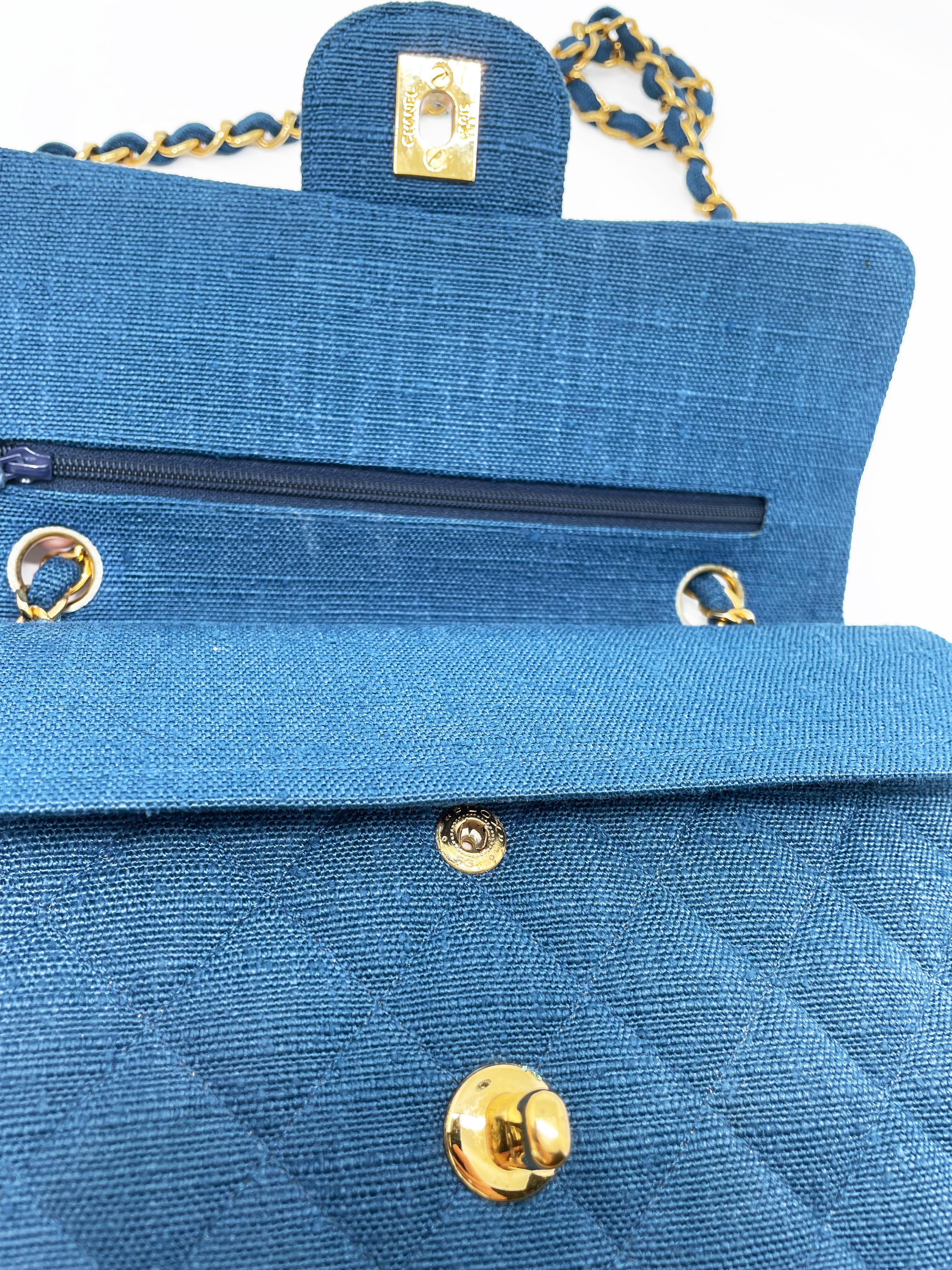 Small Classic Chanel Blue Denim Bag 9