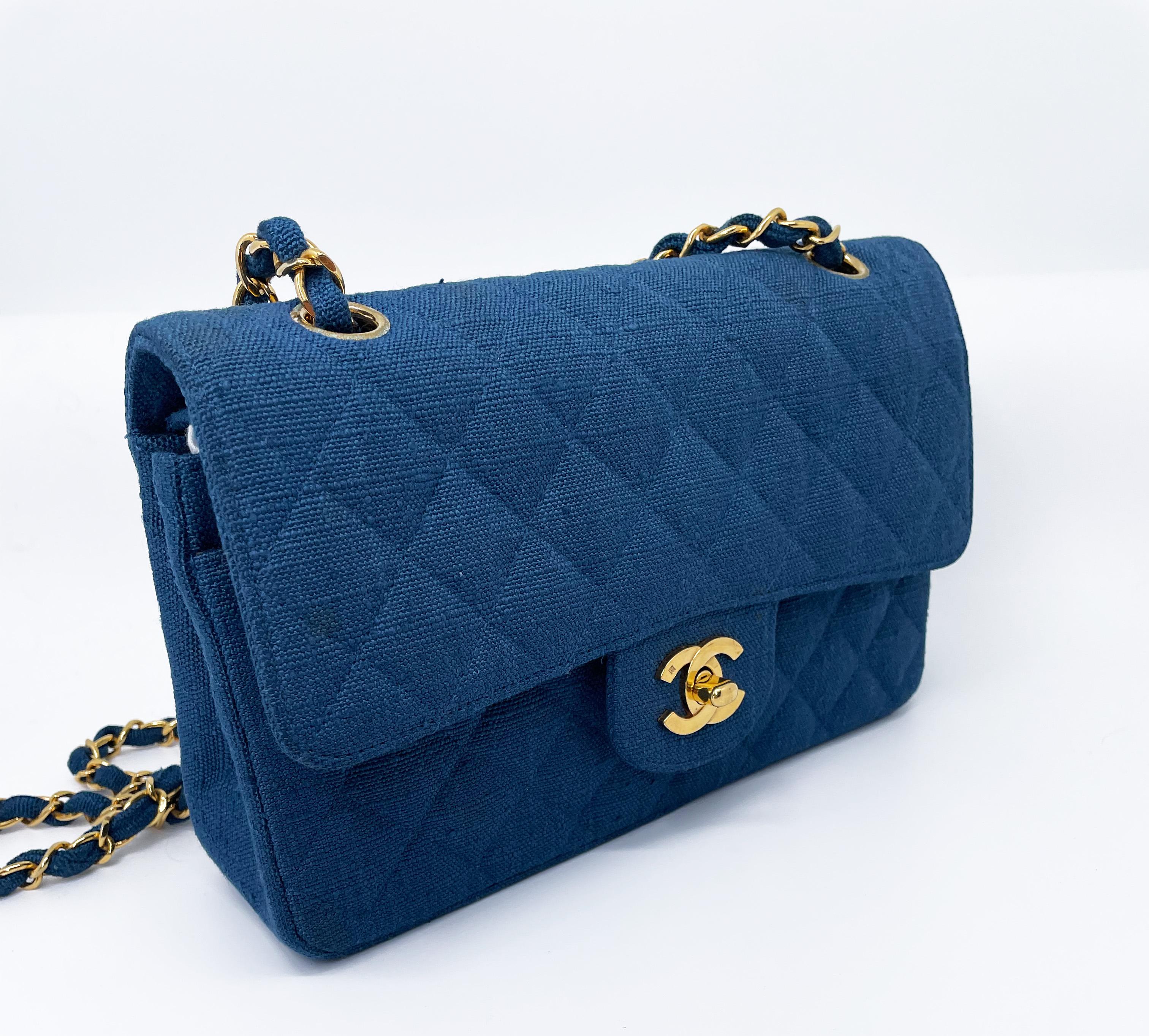 Women's or Men's Small Classic Chanel Blue Denim Bag
