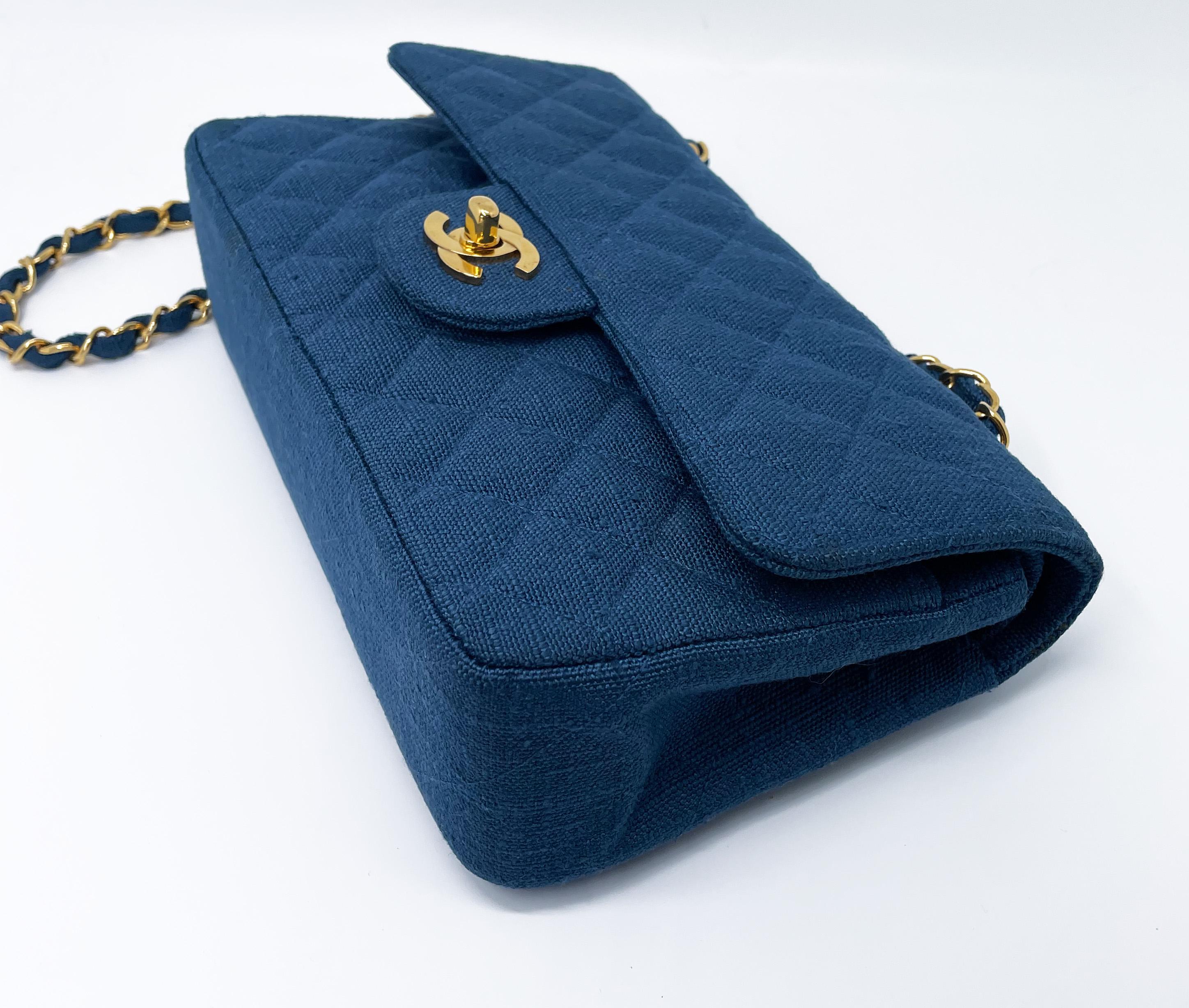 Small Classic Chanel Blue Denim Bag 1