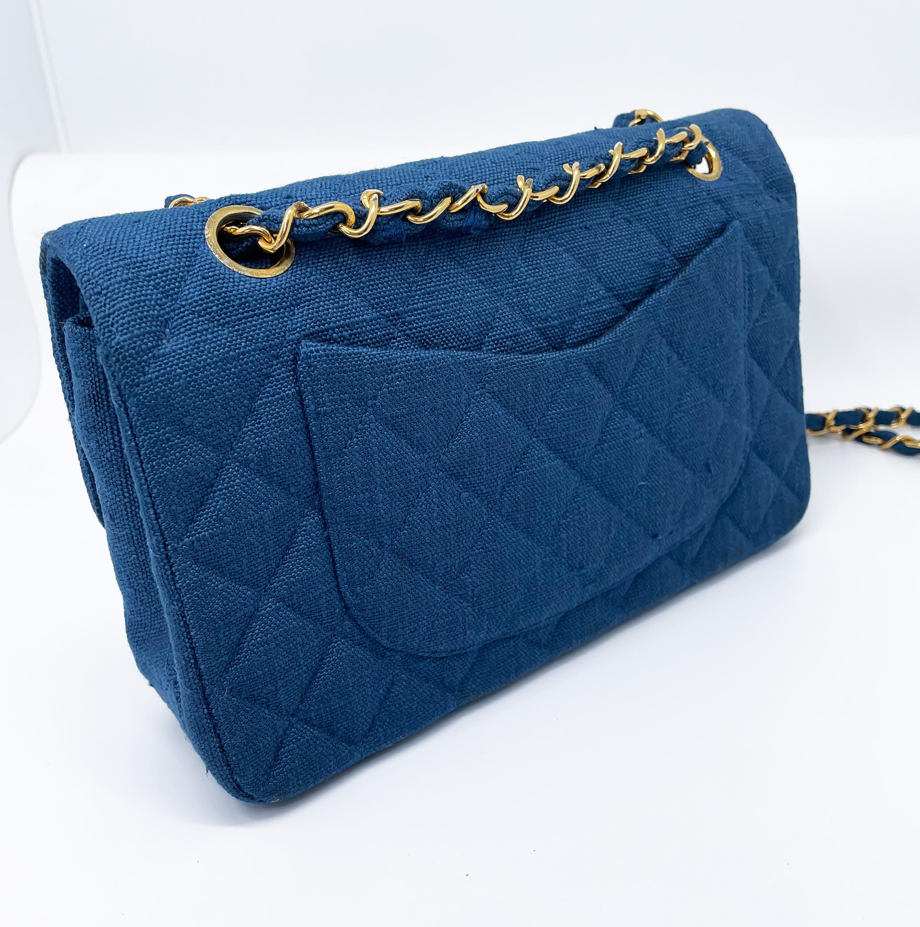 Small Classic Chanel Blue Denim Bag 2