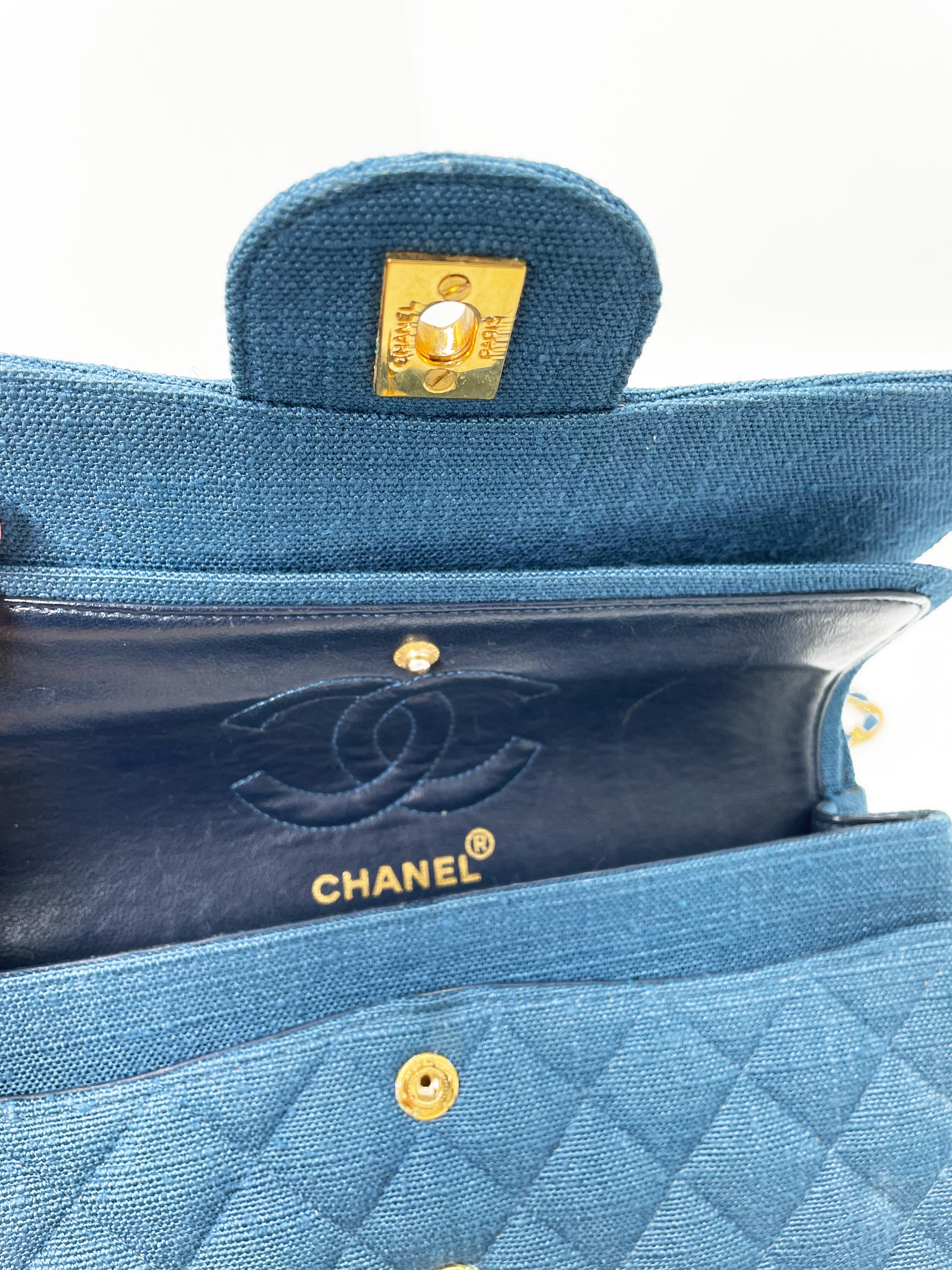 Small Classic Chanel Blue Denim Bag 3