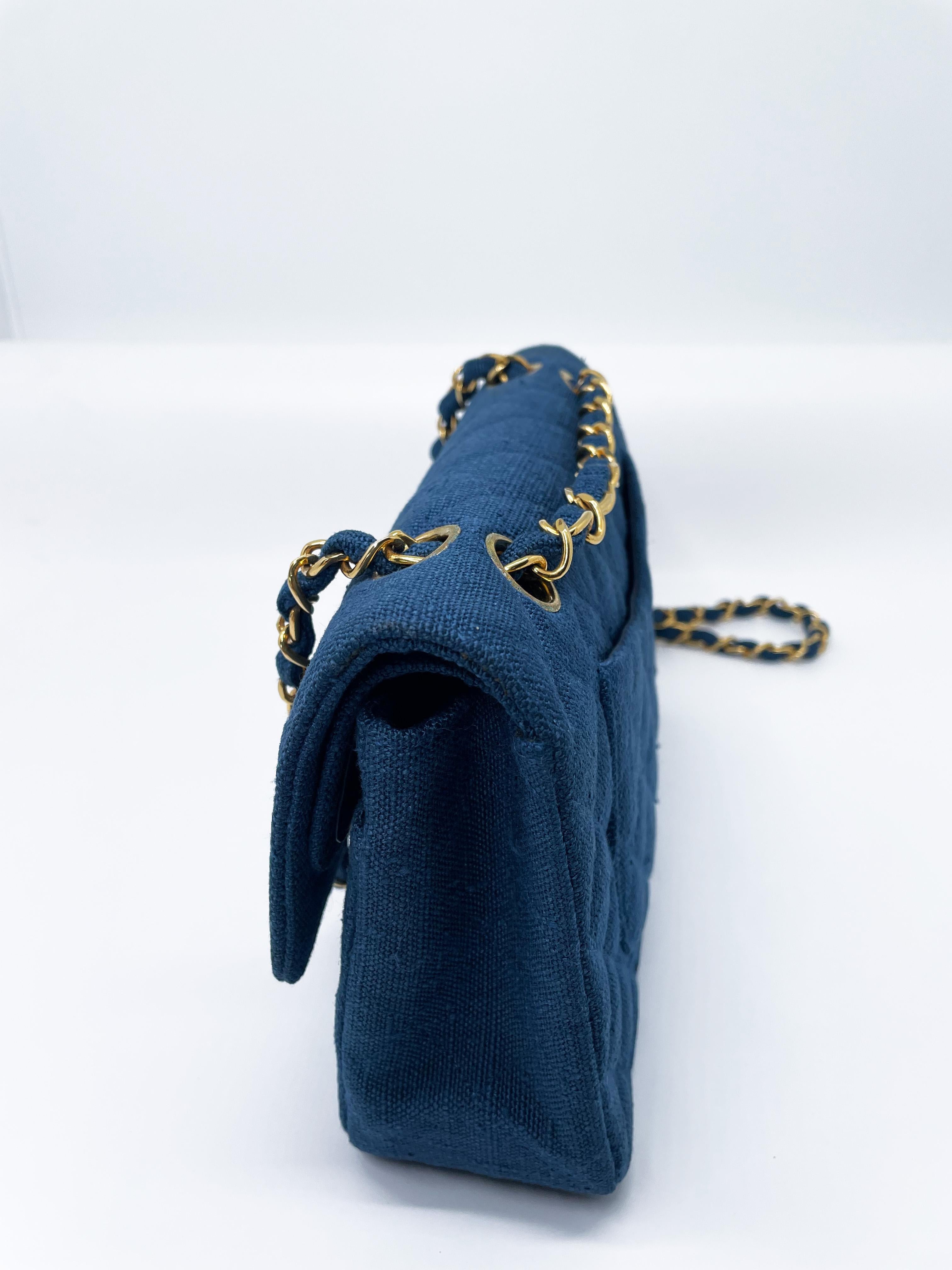 Small Classic Chanel Blue Denim Bag 4