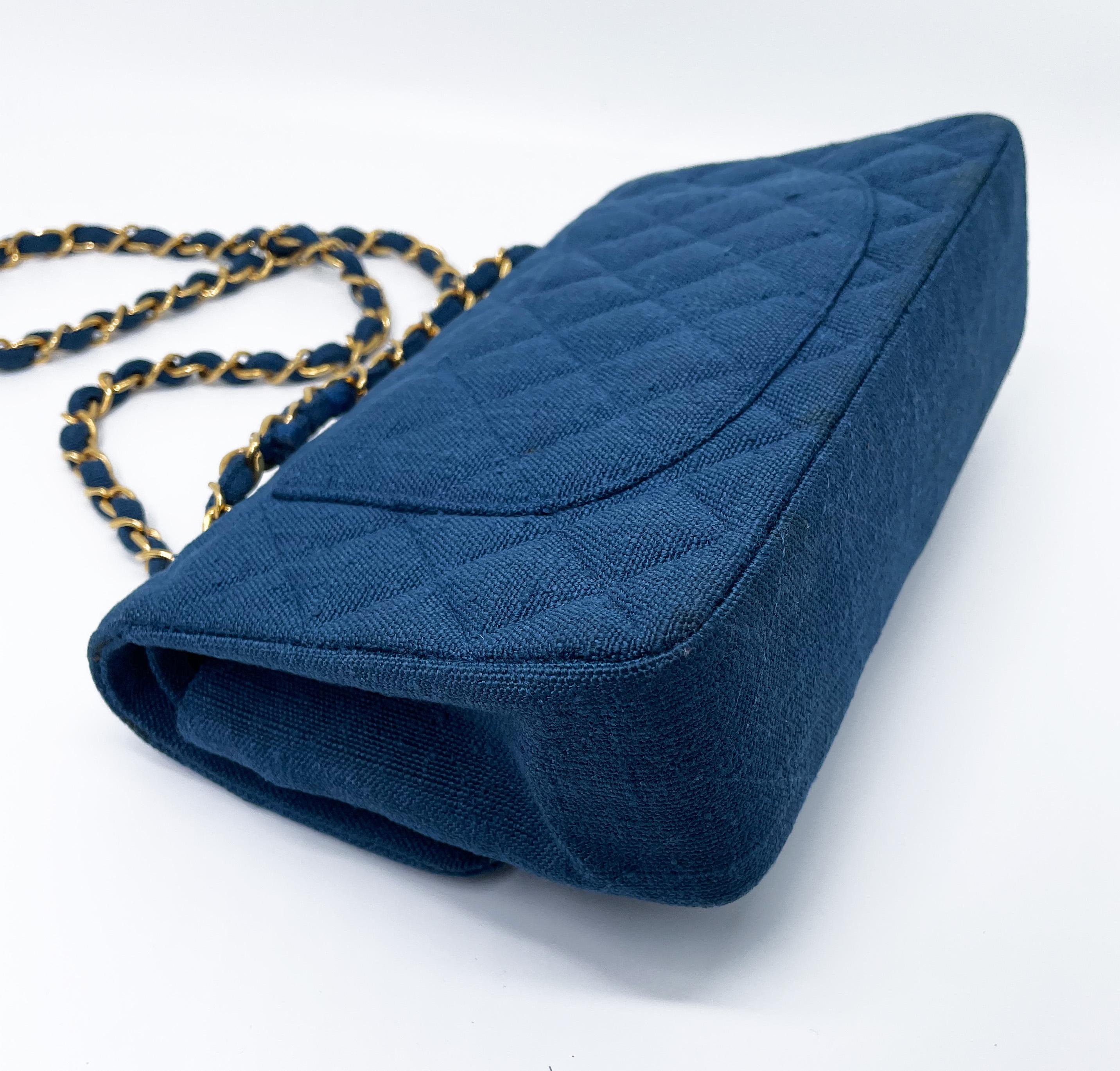 Small Classic Chanel Blue Denim Bag 5