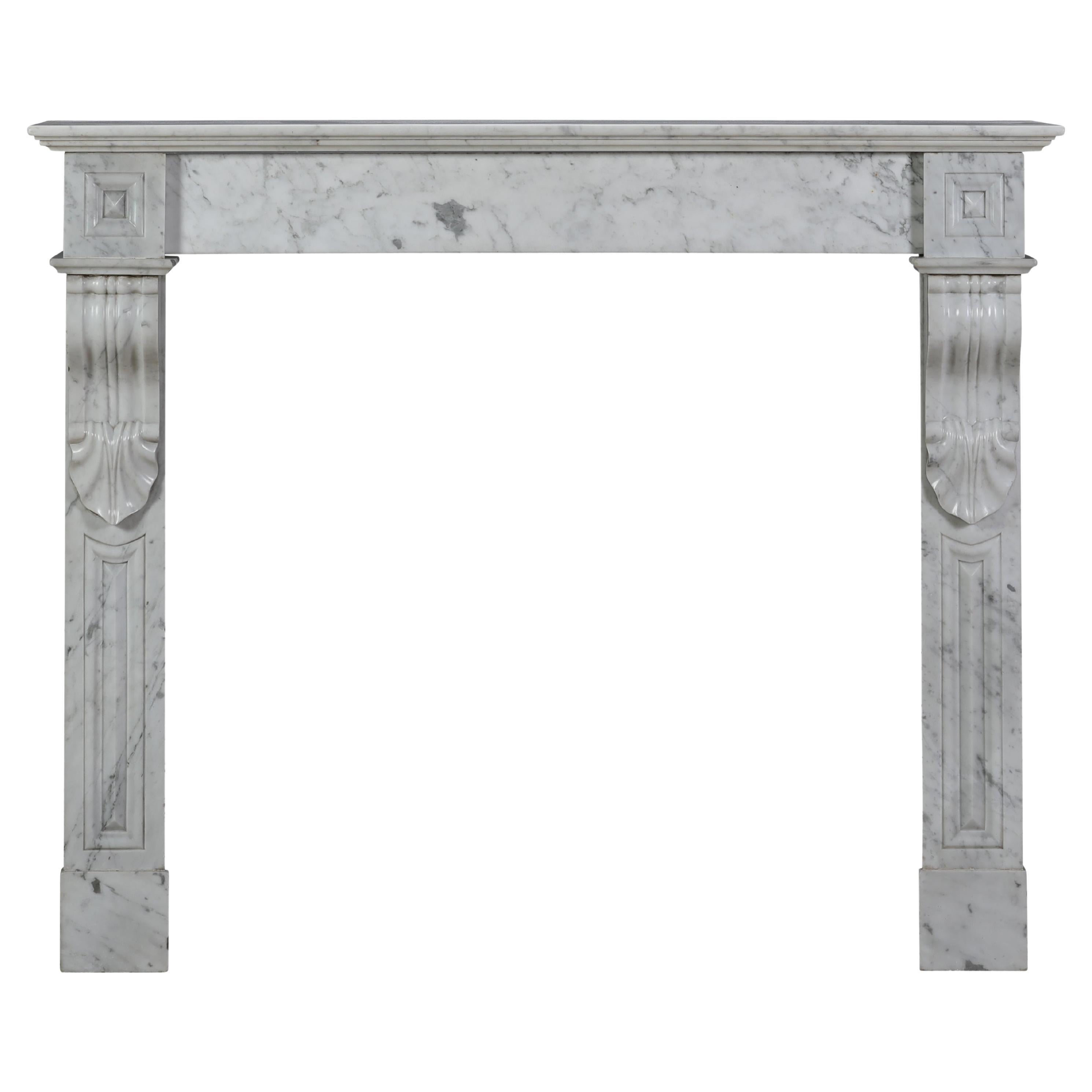 Small Classic French Appartement Chimney Piece in Carrara White Marble For Sale