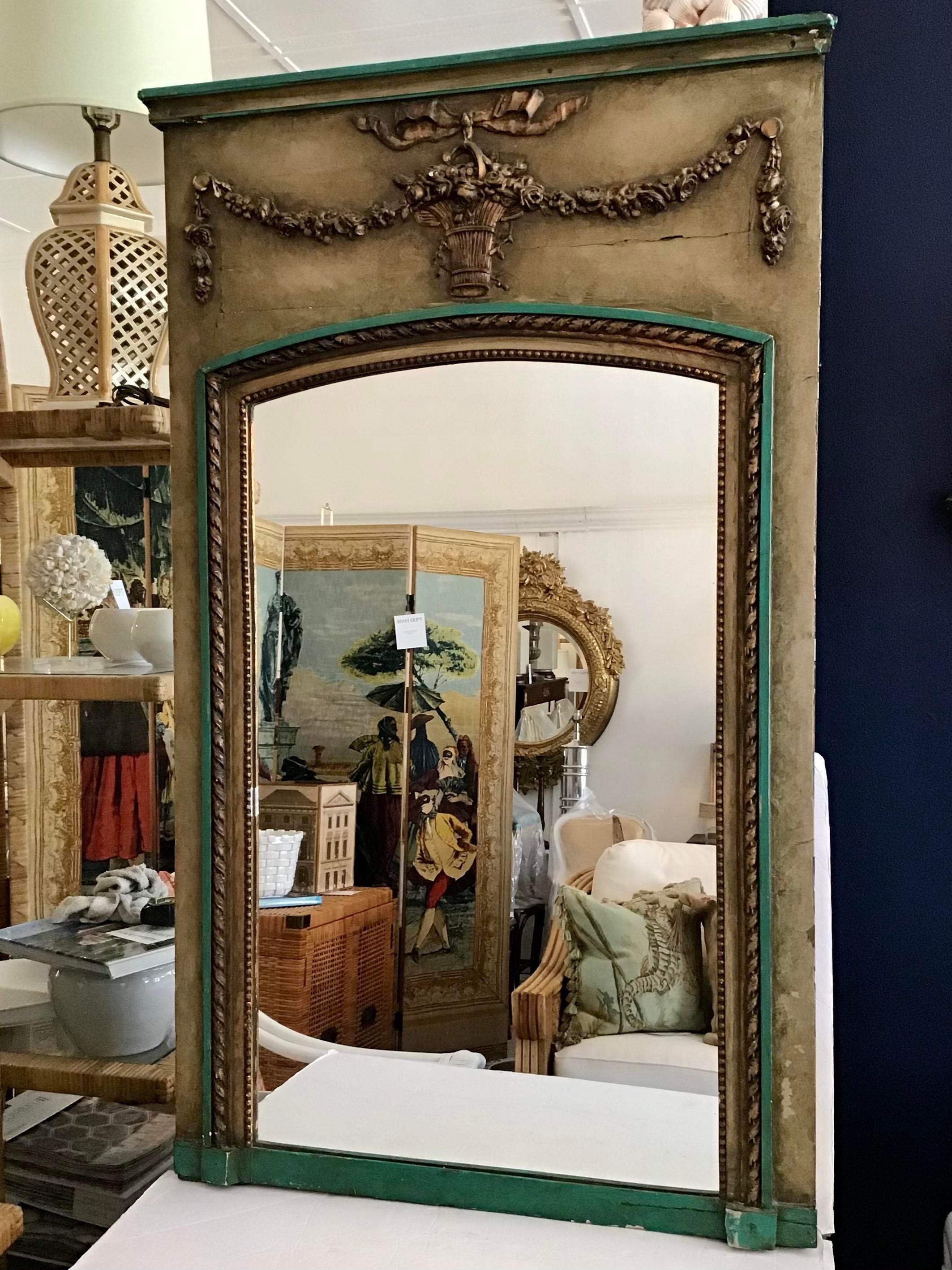 French Provincial Small Classic French Boiserie Mirror in Original Painted Finish