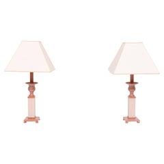 small Classic Greek Pink Marble table lamps 1980s Italy