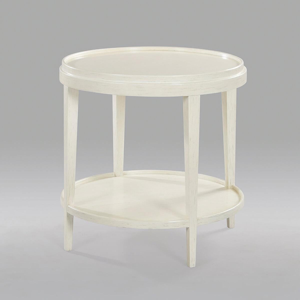 Rustic Small Classic Round End Table, Distressed White For Sale