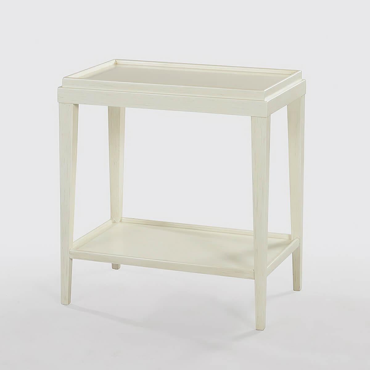 Vietnamese Small Classic Two-Tier Side Table, Drift White For Sale