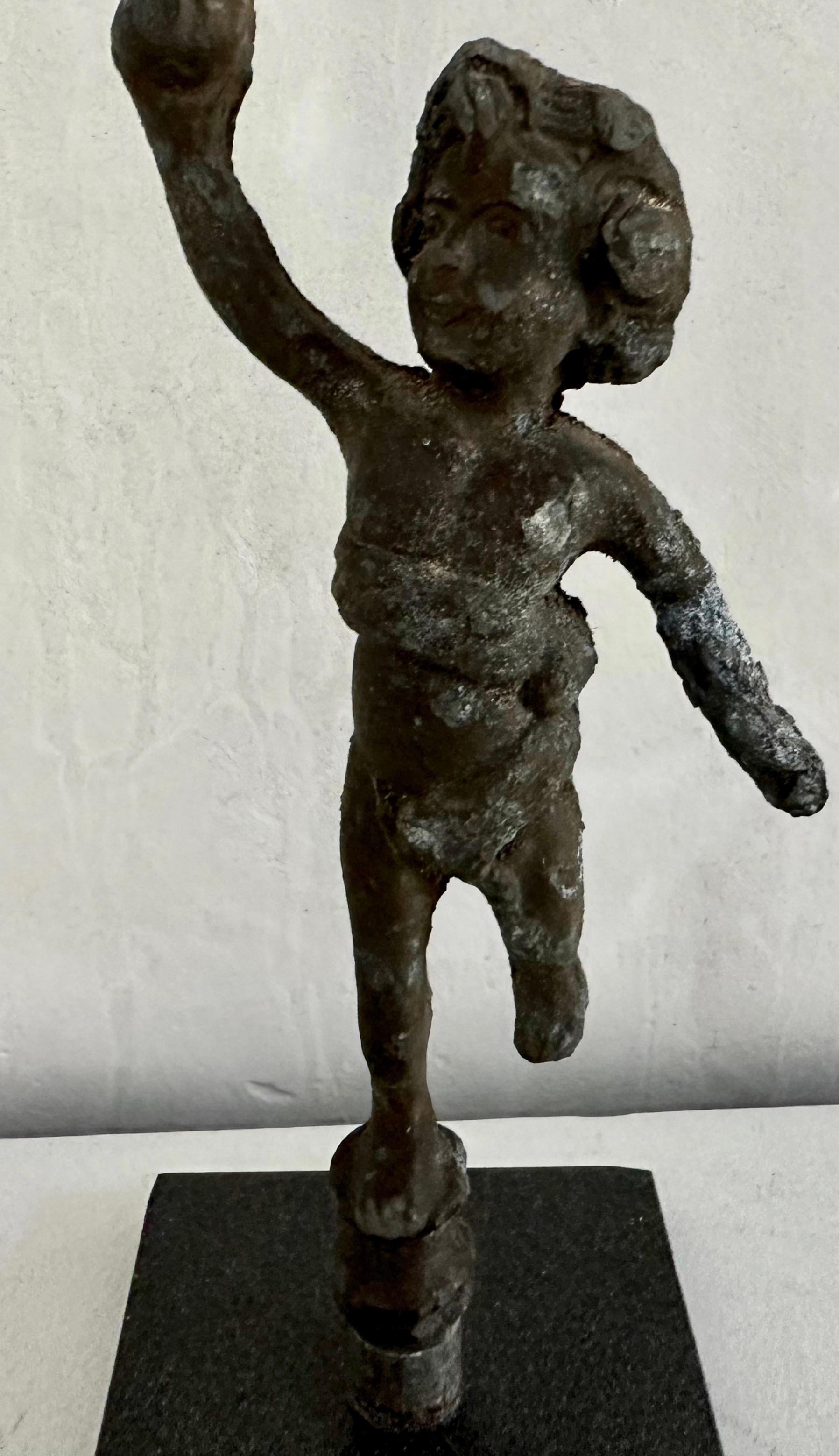 Italian Small Classical Roman Cast Bronze Putto Statue For Sale