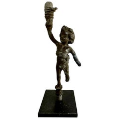 Antique Small Classical Roman Cast Bronze Putto Statue