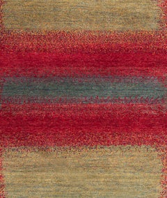 Small Clear Red, Gold and Soft Green Contemporary Gabbeh Persian Wool Rug