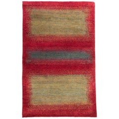 Small Clear Red, Gold and Soft Green Contemporary Gabbeh Persian Wool Rug