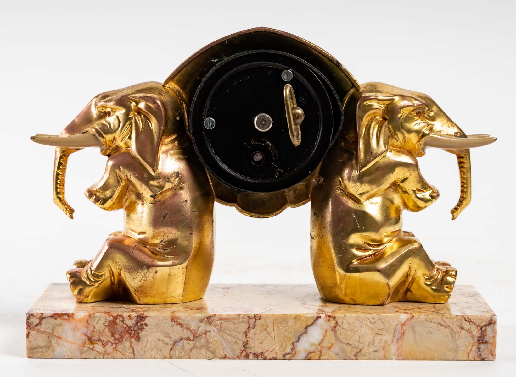 Art Nouveau Small Clock with Elephants For Sale