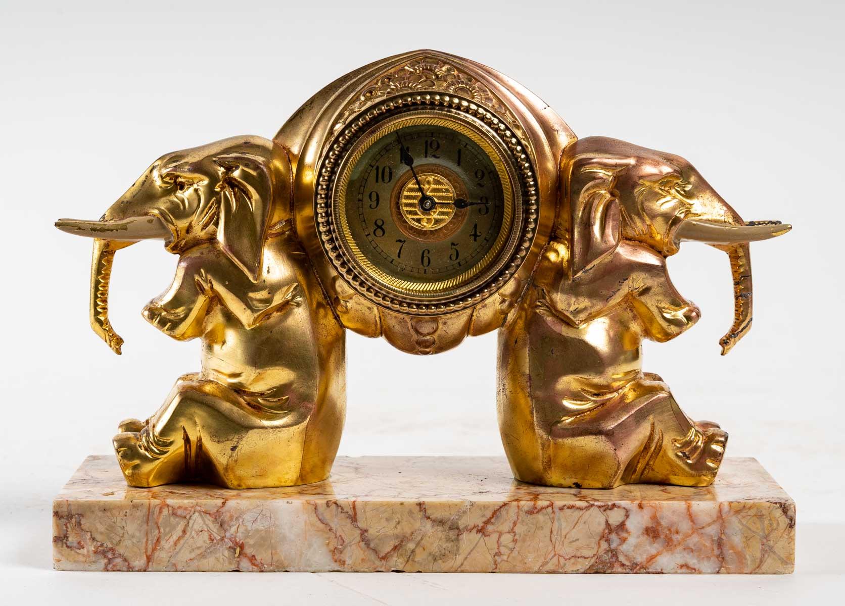 Metal Small Clock with Elephants For Sale