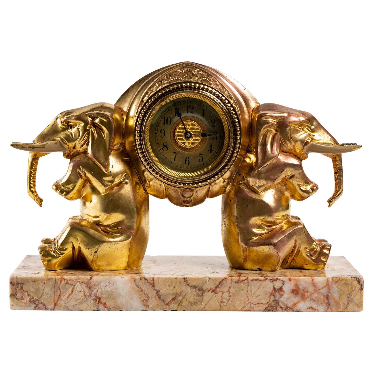 Small Clock with Elephants For Sale