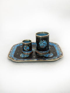 Small cloisonné tray with two boxes. Opium set. China, 19th century