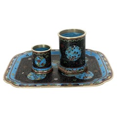 Small cloisonné tray with two boxes. Opium set. China, 19th century