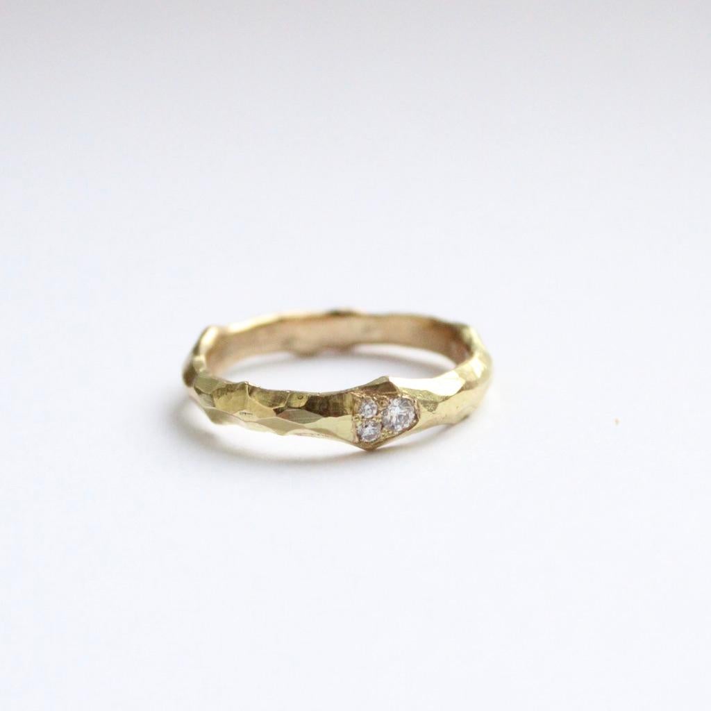 hammered gold ring with diamonds