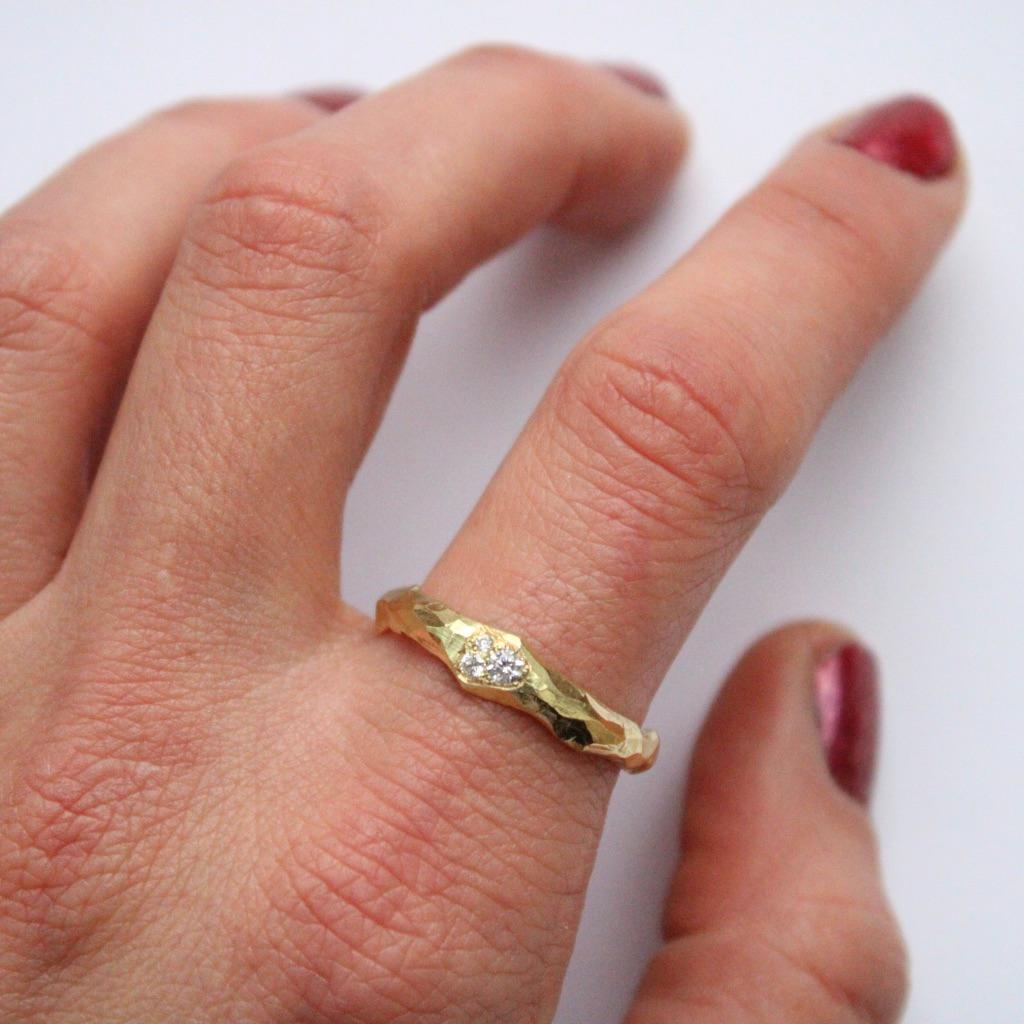 hammered gold engagement ring