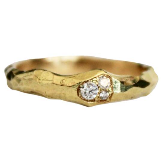 Small Cluster Diamond Hammered Band in 18 Karat Gold For Sale