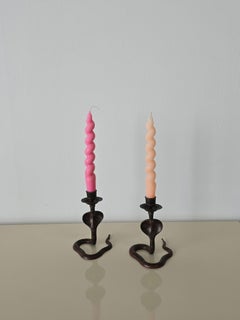 Small Cobra Snake Brass Bronze Candleholders