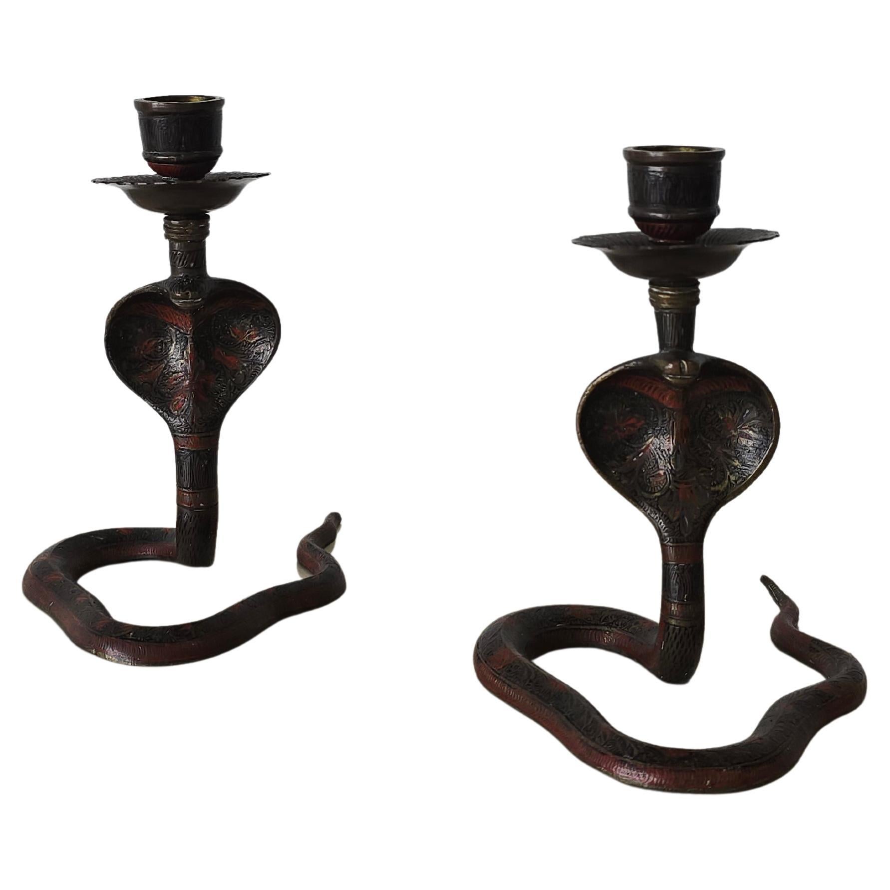 Small Cobra Snake Brass Bronze Candleholders