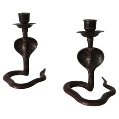 Small Cobra Snake Brass Bronze Candleholders